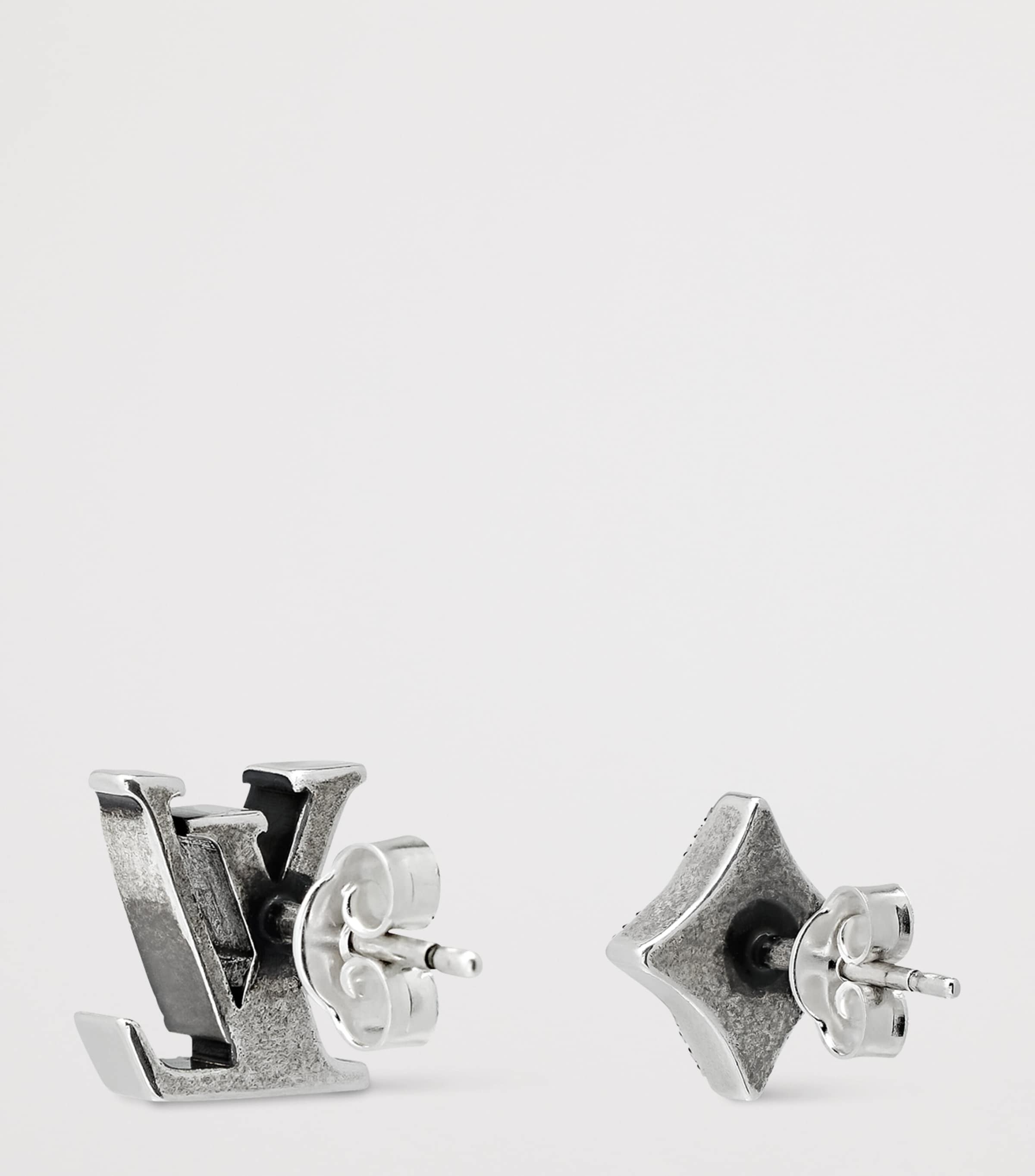 LOUIS VUITTON Sterling Silver LV Whisper Stud Earrings Silver/black Image 4