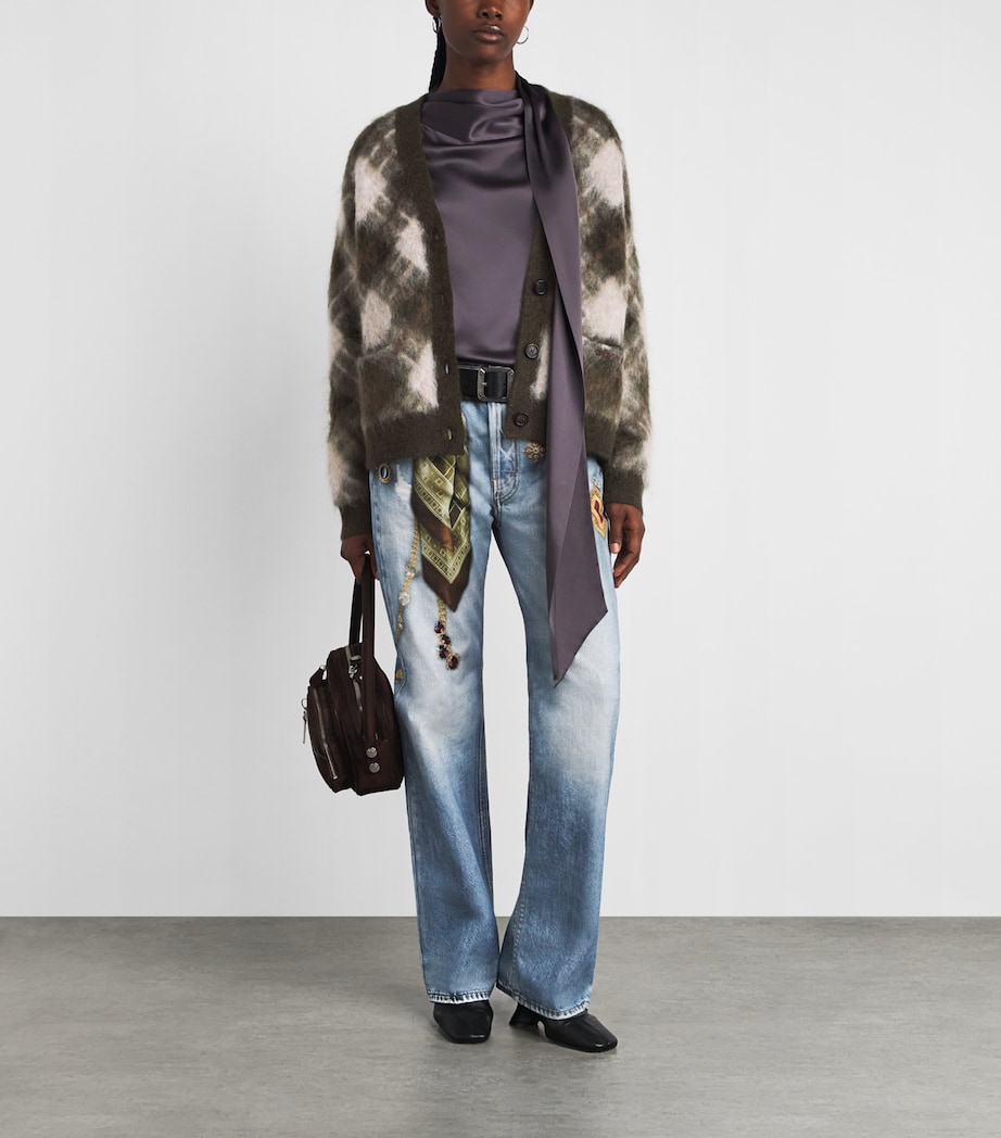 Acne Studios Womens Argyle V-Neck Knit Cardigan Olive Green/multi Image 2
