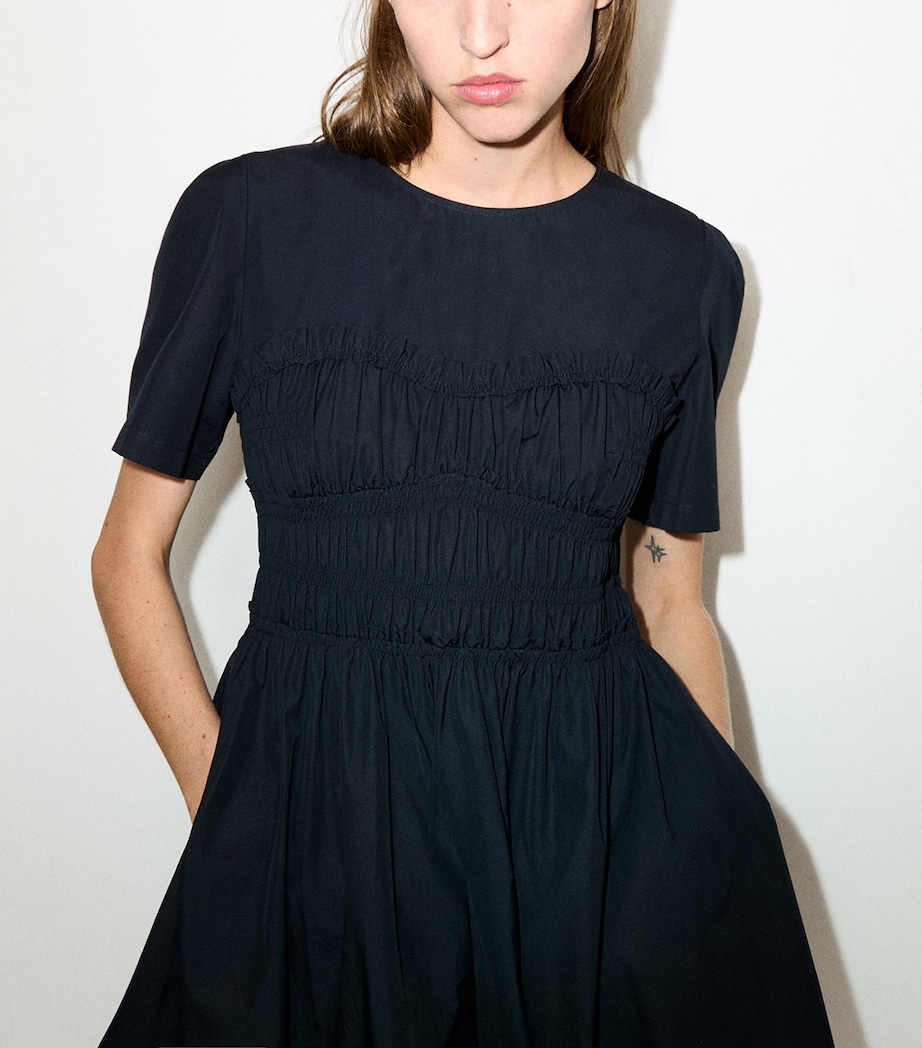 MAX&Co. Womens Cotton-Virgin Wool Shirred Midi Dress Black Image 5