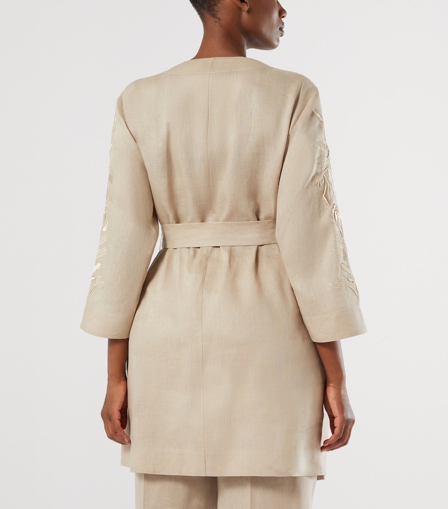 Marina Rinaldi Womens Linen Embroidered Belted Jacket Beige Image 4