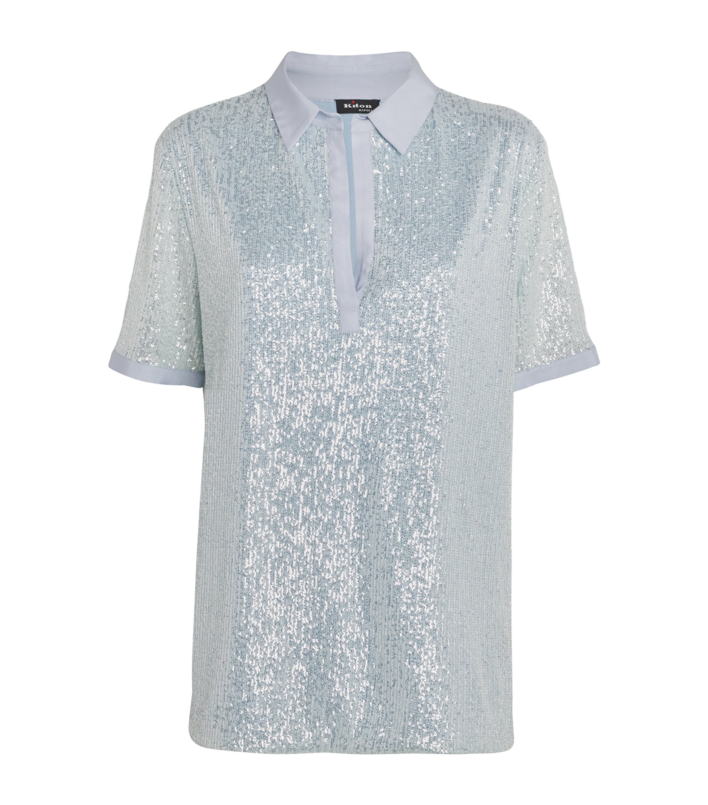 Kiton Womens Sequinned Polo Shirt Water Green Image 1