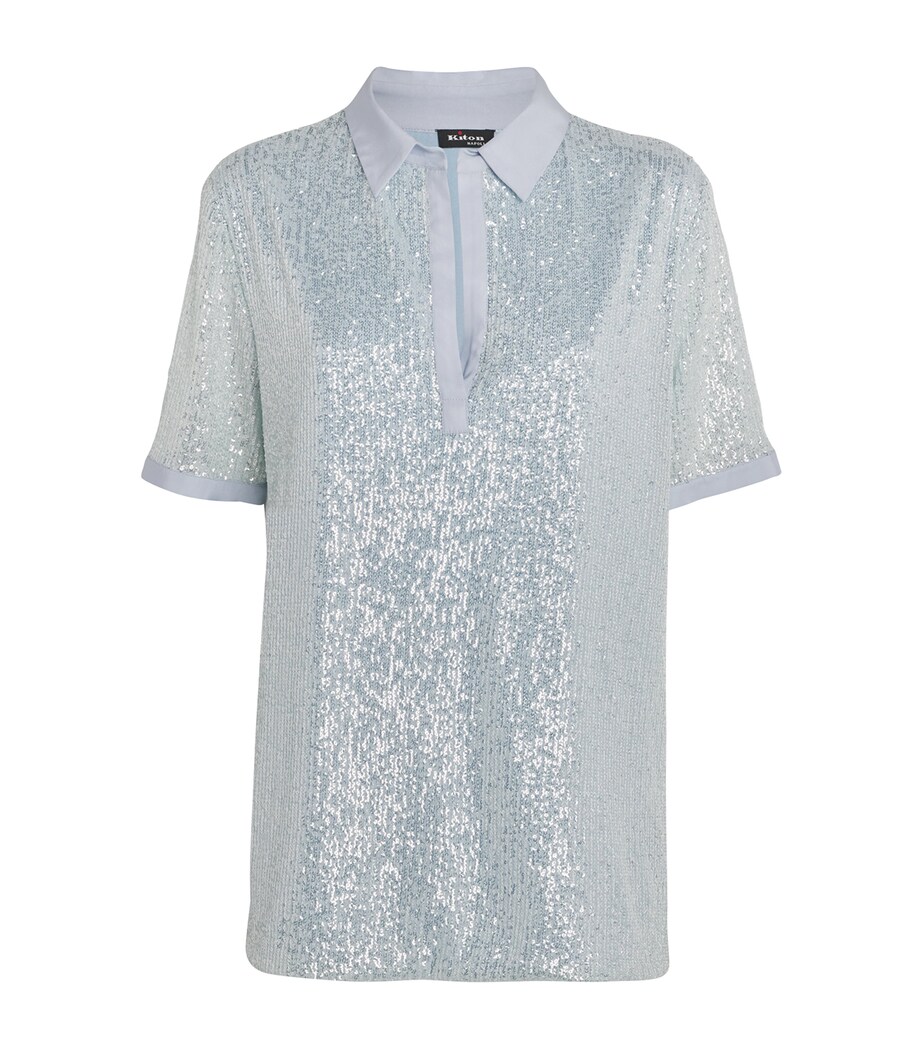 Kiton Womens Sequinned Polo Shirt Water Green Image 1