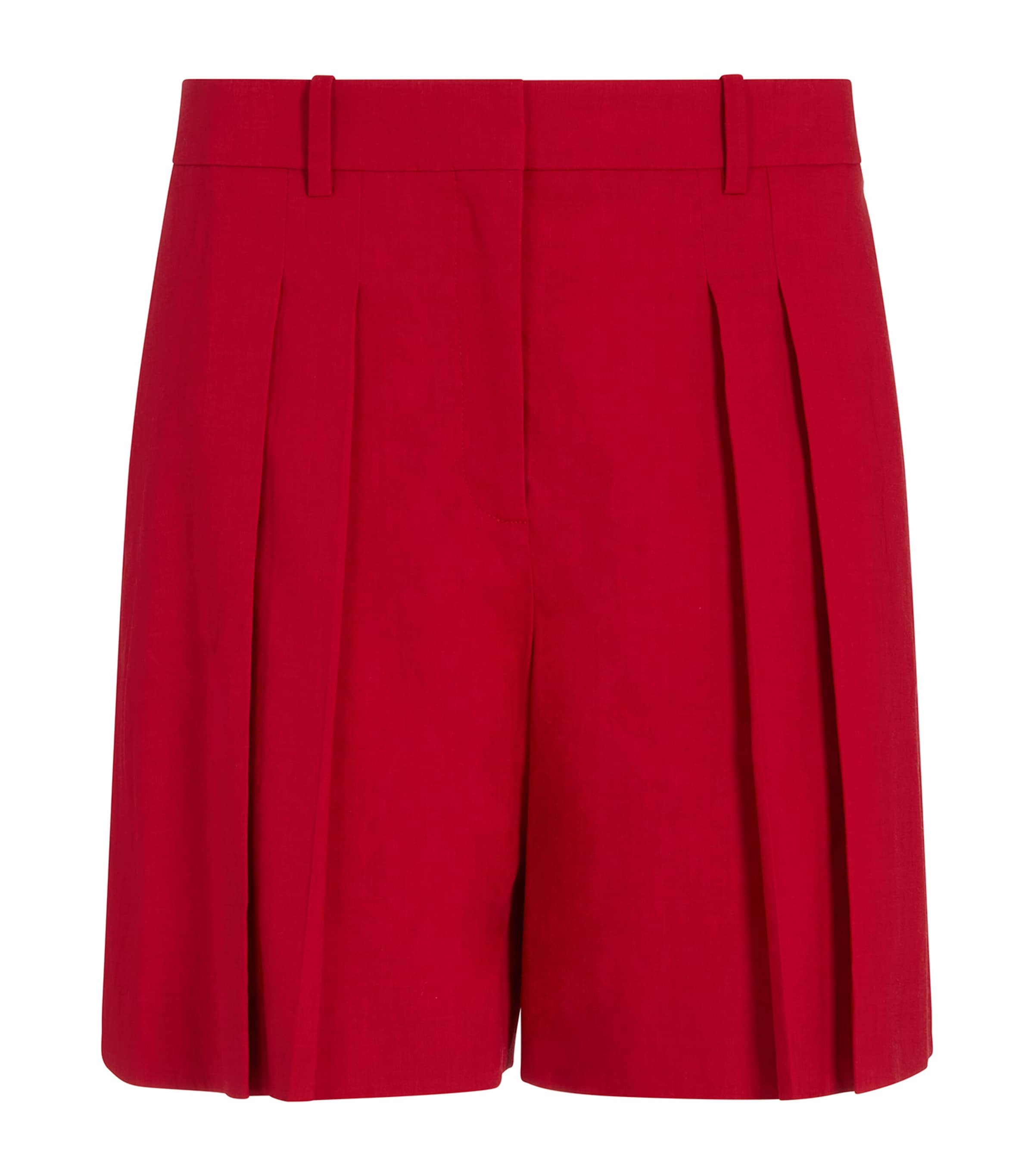 Theory Pleated Linen Blend Shorts In Red