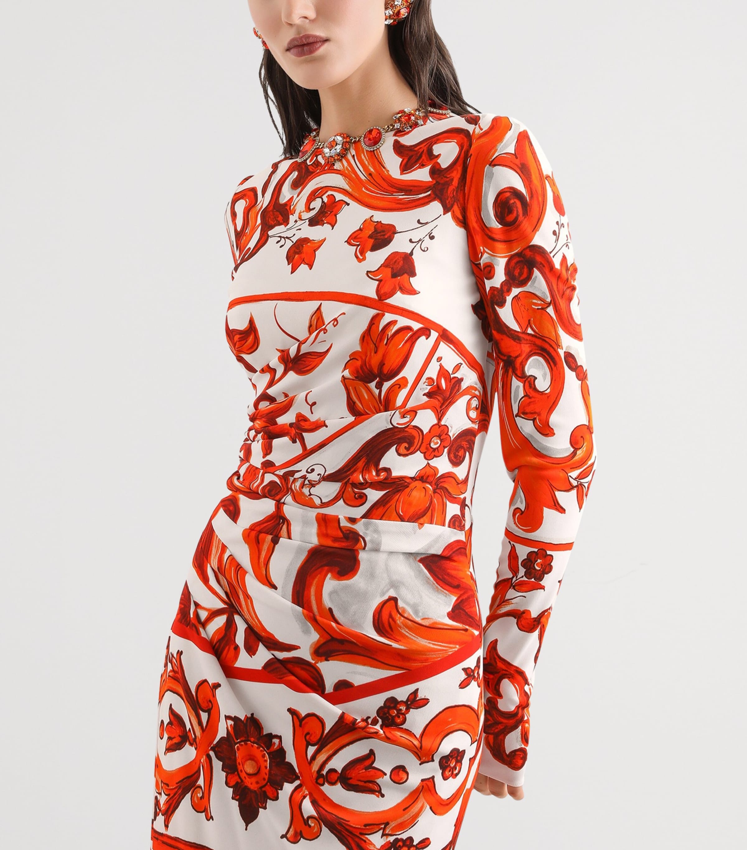 Dolce&Gabbana Womens Long-Sleeve Majolica Print Maxi Dress Mix Maiolica O Image 4