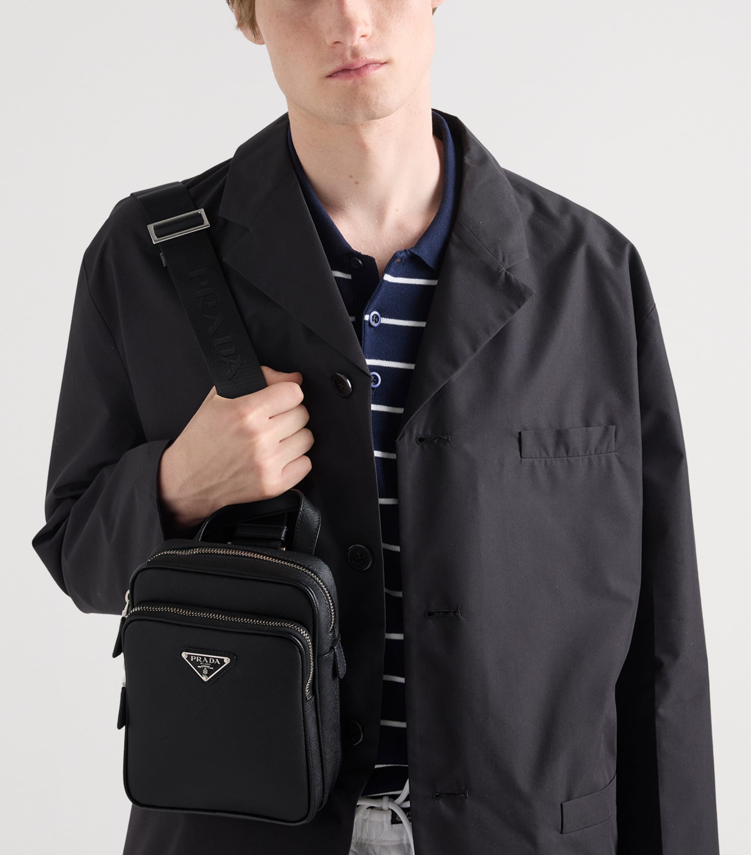 Prada Mini Saffiano Leather One-Shoulder Backpack Black Image 7