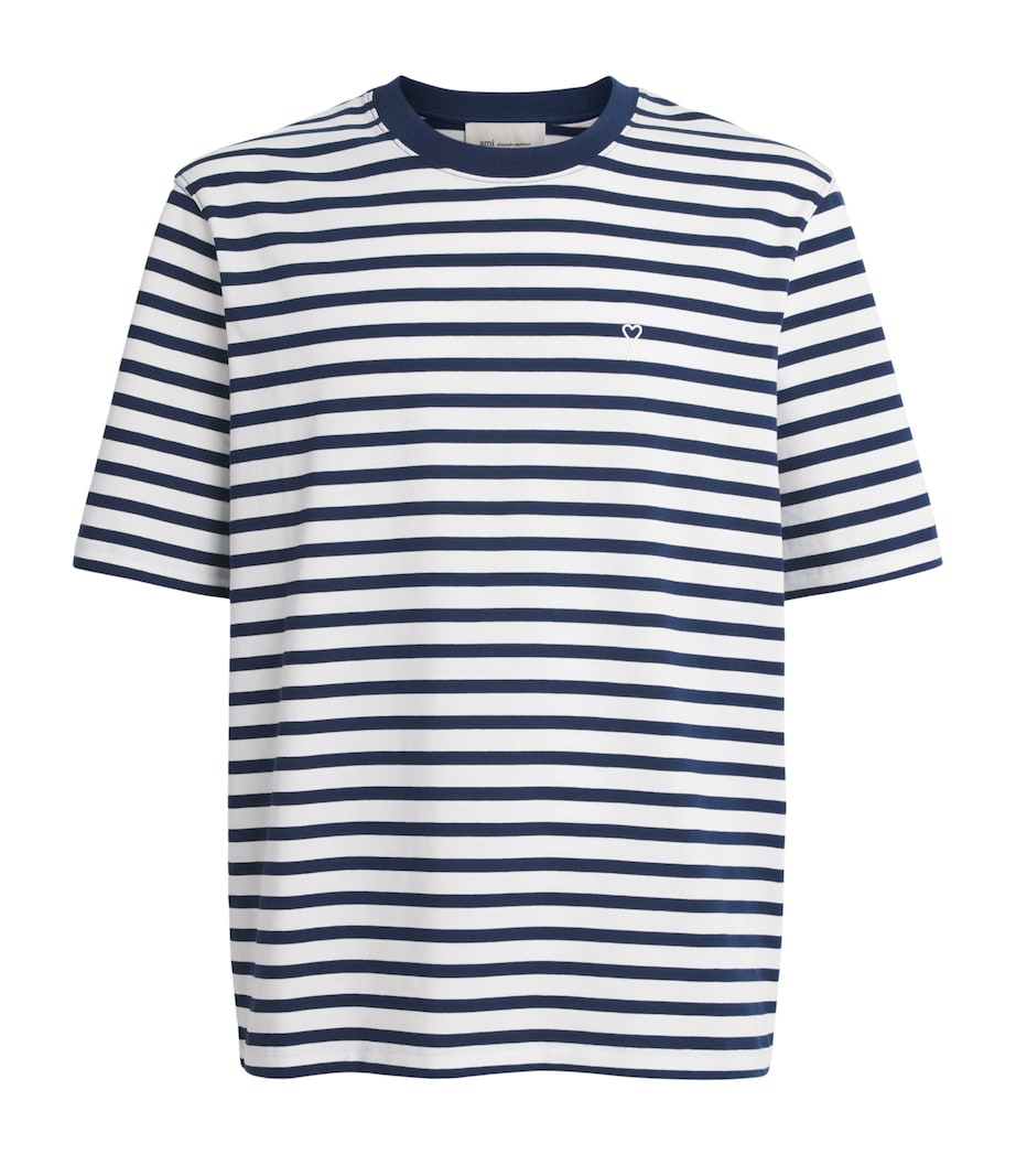 AMI Paris Mens Cotton Stripe Logo T-Shirt Encre/blanc Image 1
