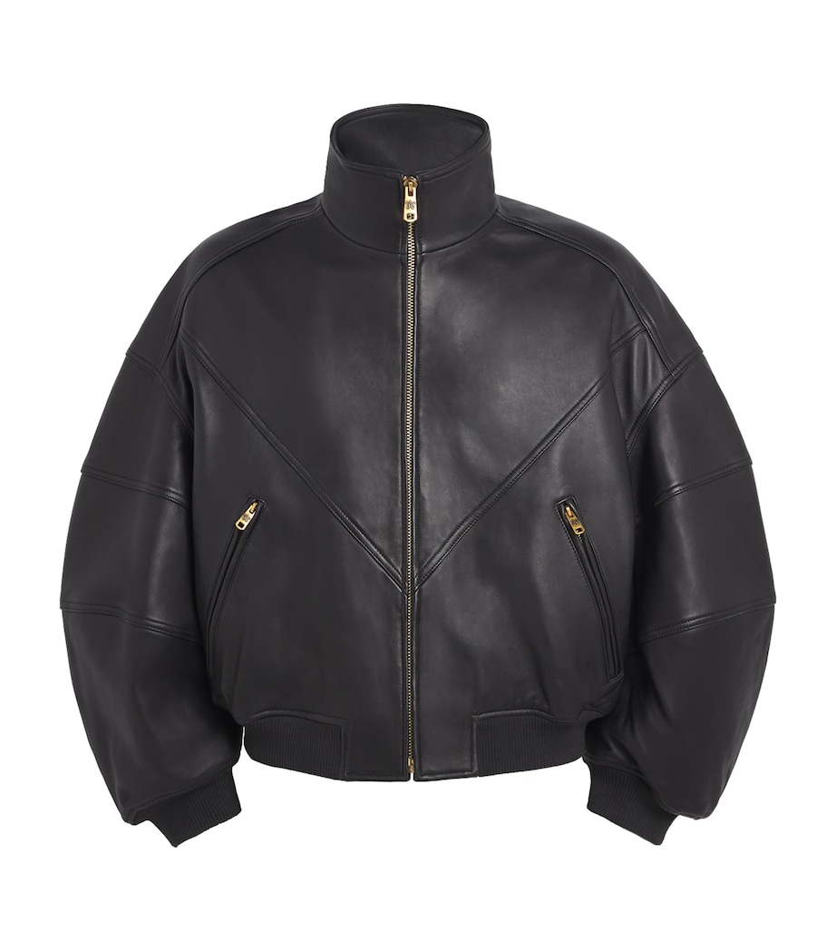 Leather Ruff Rider Bomber Jacket BLACK Image 1