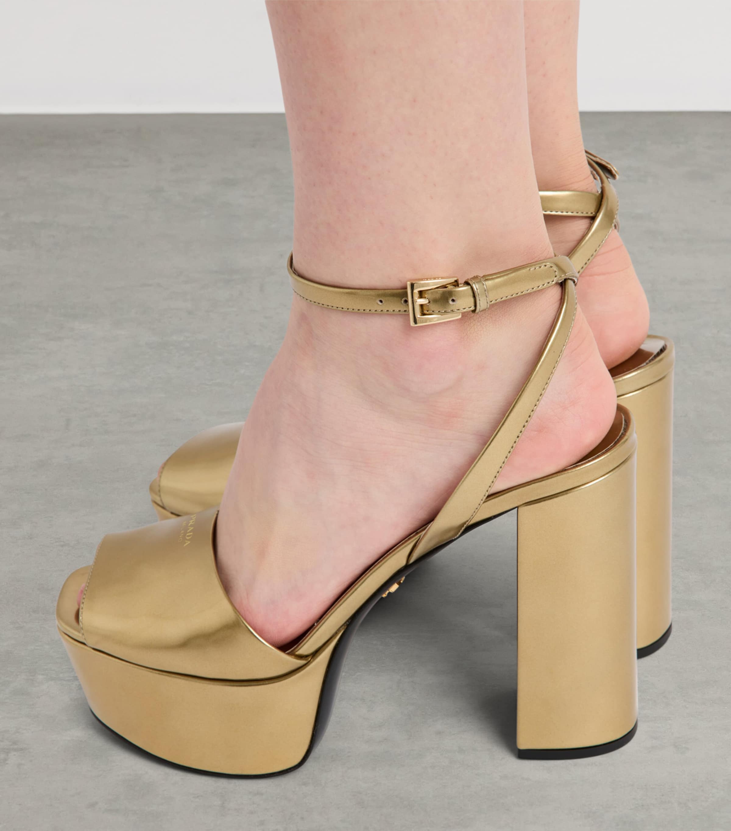 Prada Metallic Leather Platform Sandals Gold/silver Image 2