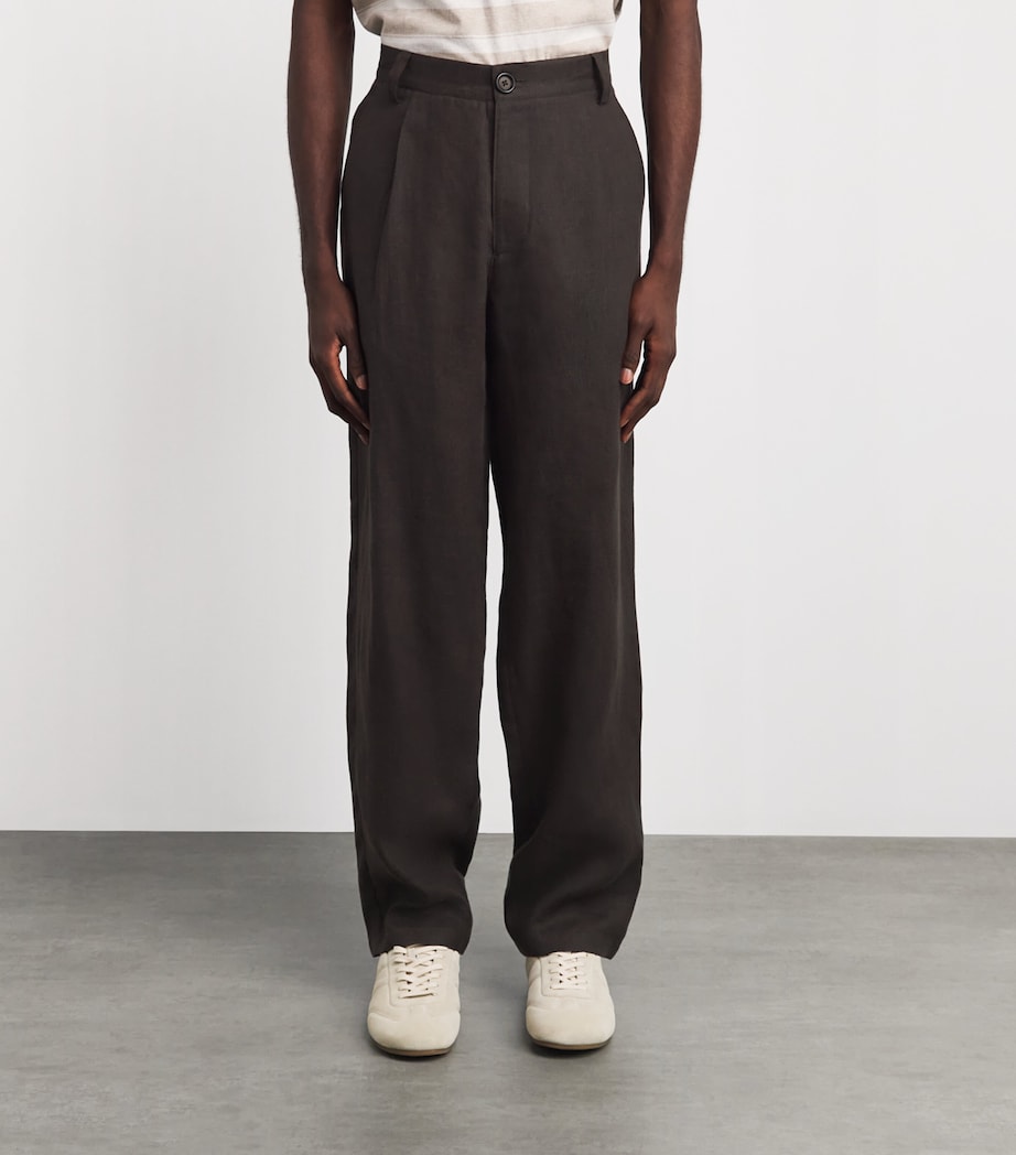 Oliver Spencer Mens Linen-Cotton Morton Pleated Trousers Brown Image 4