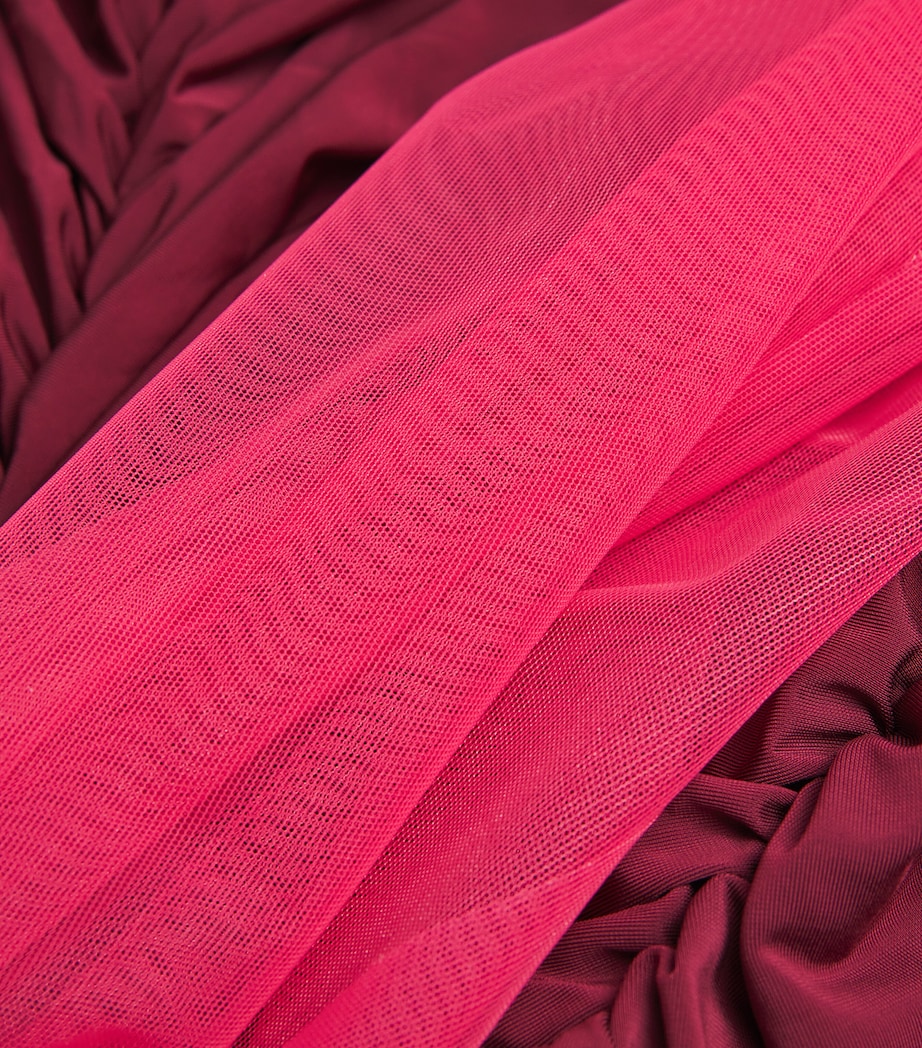 Tulle-Trim Ruched Midi Dress BURGUNDY / FUCHSIA Image 5