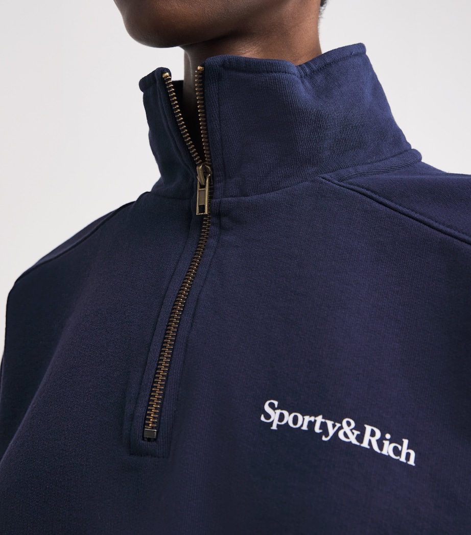 Cotton Logo Quarter-Zip Sweatshirt 3902 DARK NAVY Image 6