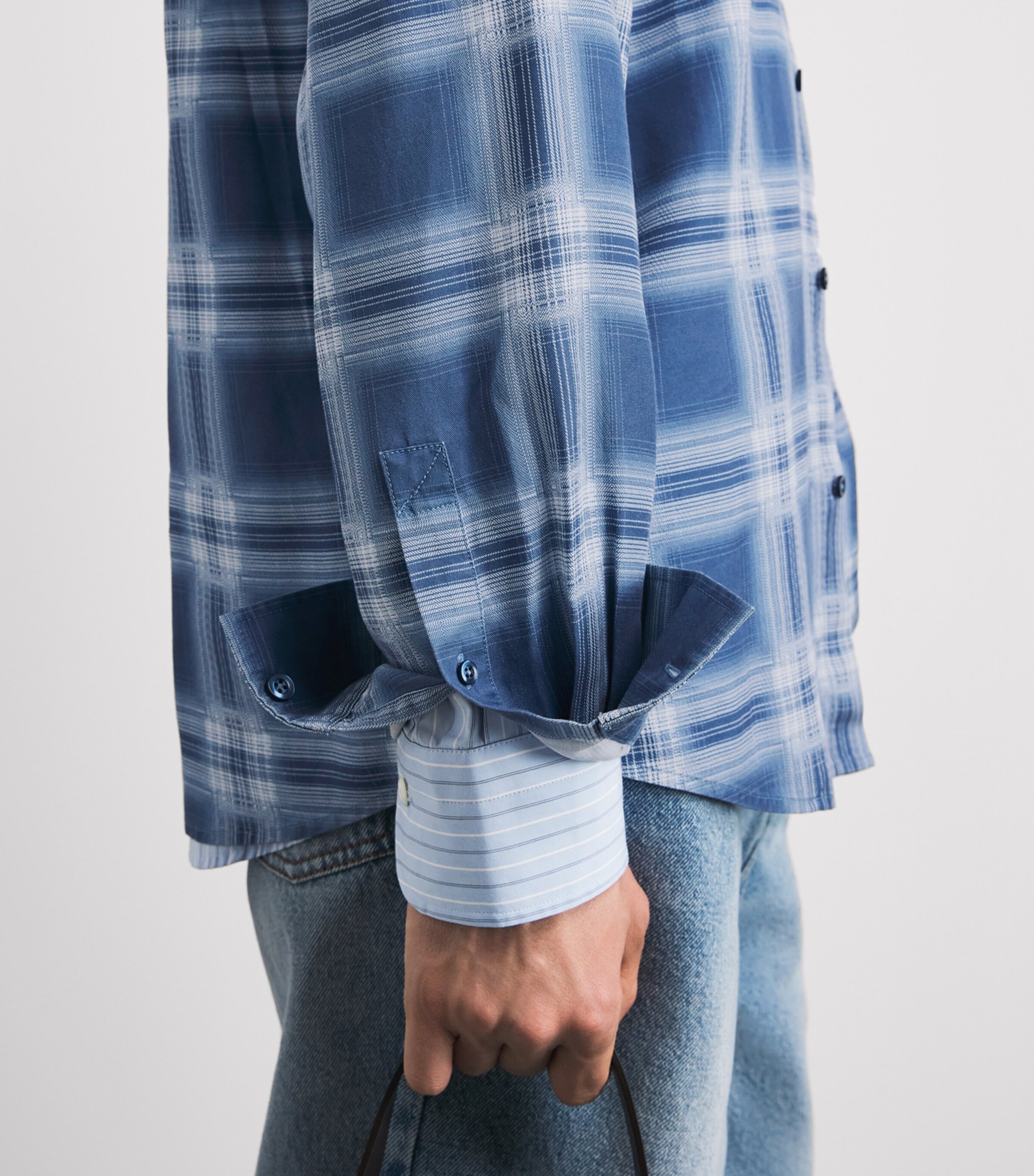 7 For All Mankind Mens Check Shirt Mid Blue Image 3
