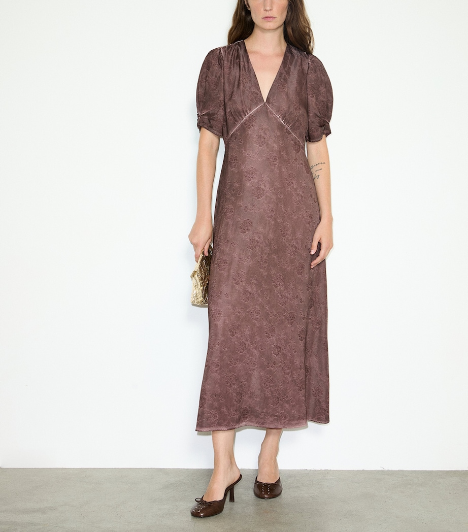 MAX&Co. Womens Floral Jacquard Midi Dress Chocolate Image 2