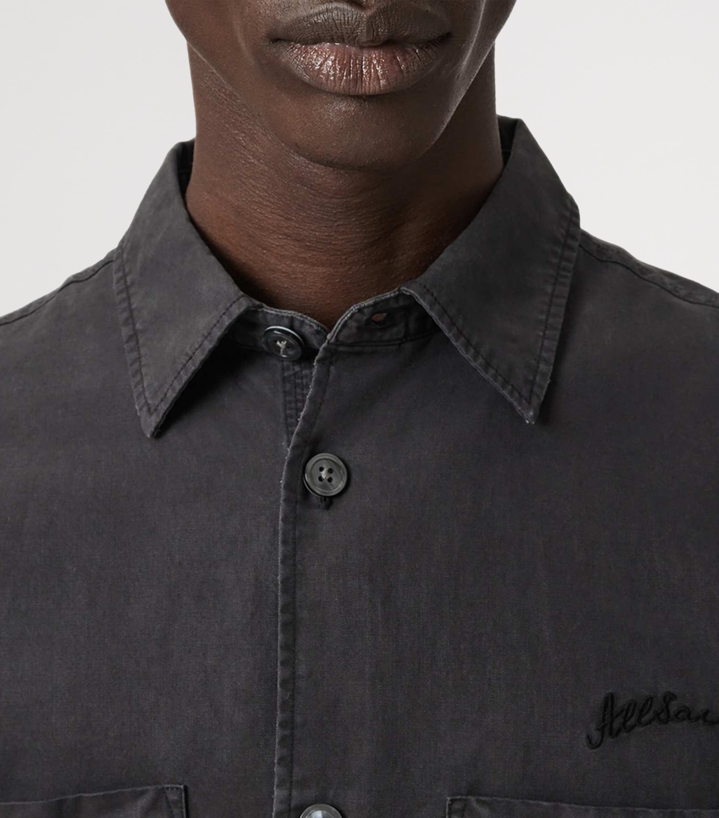 AllSaints Mens Organic Cotton-Blend Rohdi Overshirt Parma Blue Image 6