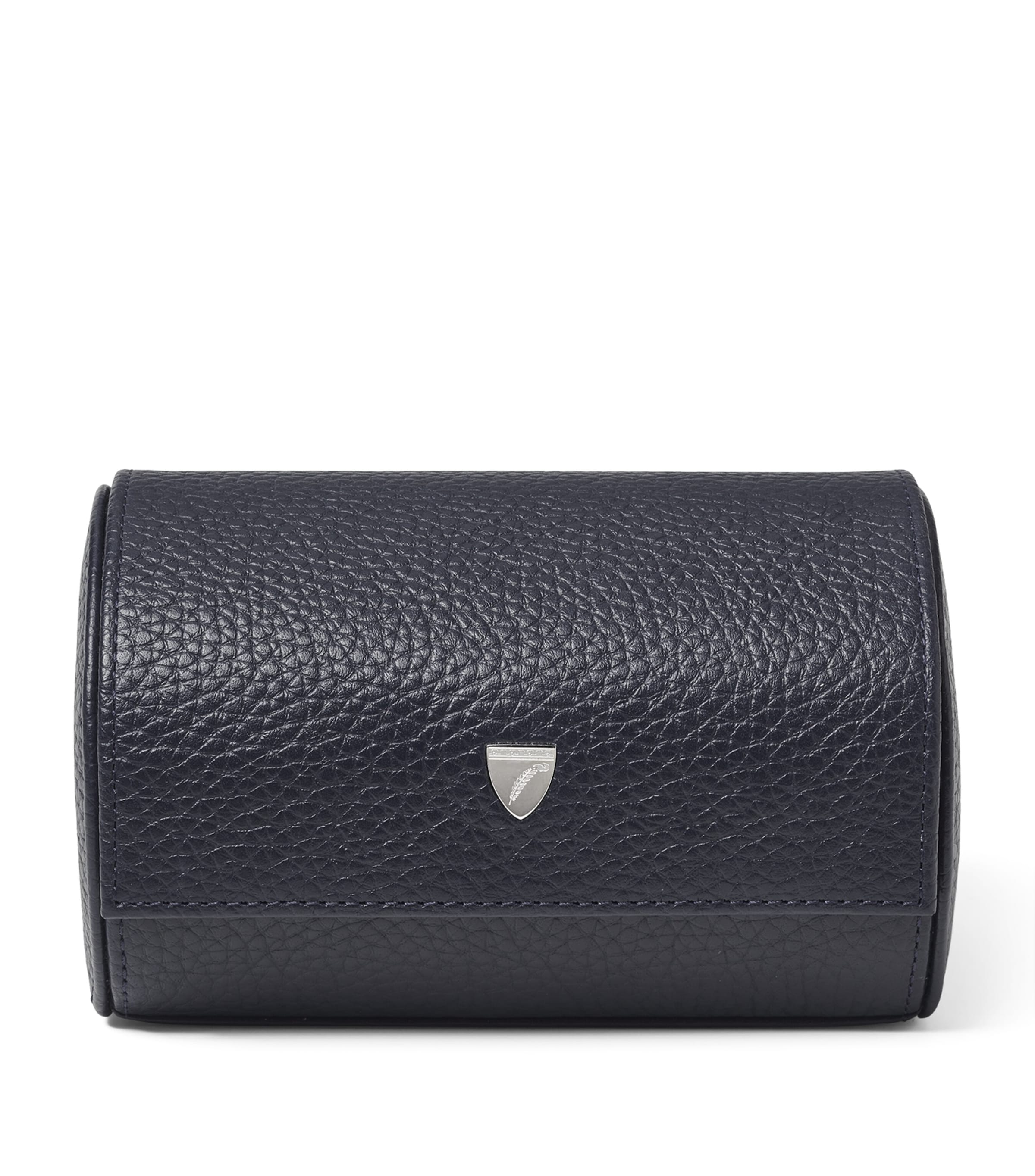 Aspinal Of London Grained Leather Double Watch Box Navy Image 1
