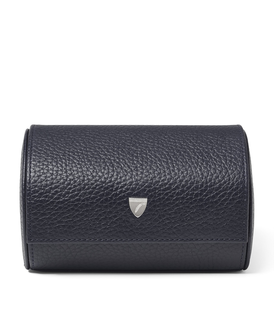 Aspinal Of London Grained Leather Double Watch Box Navy Image 1