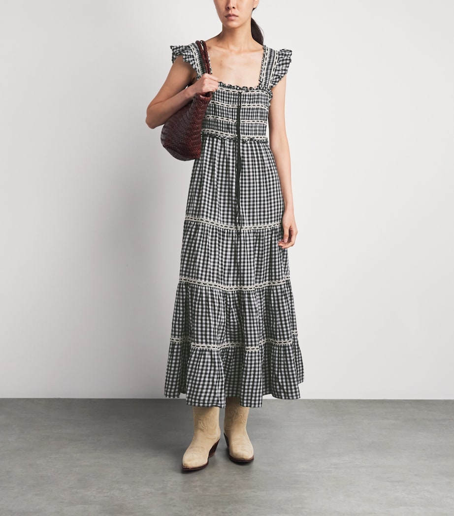 Rixo Womens Cotton Check Chandra Midi Dress Beth Check Black Image 2