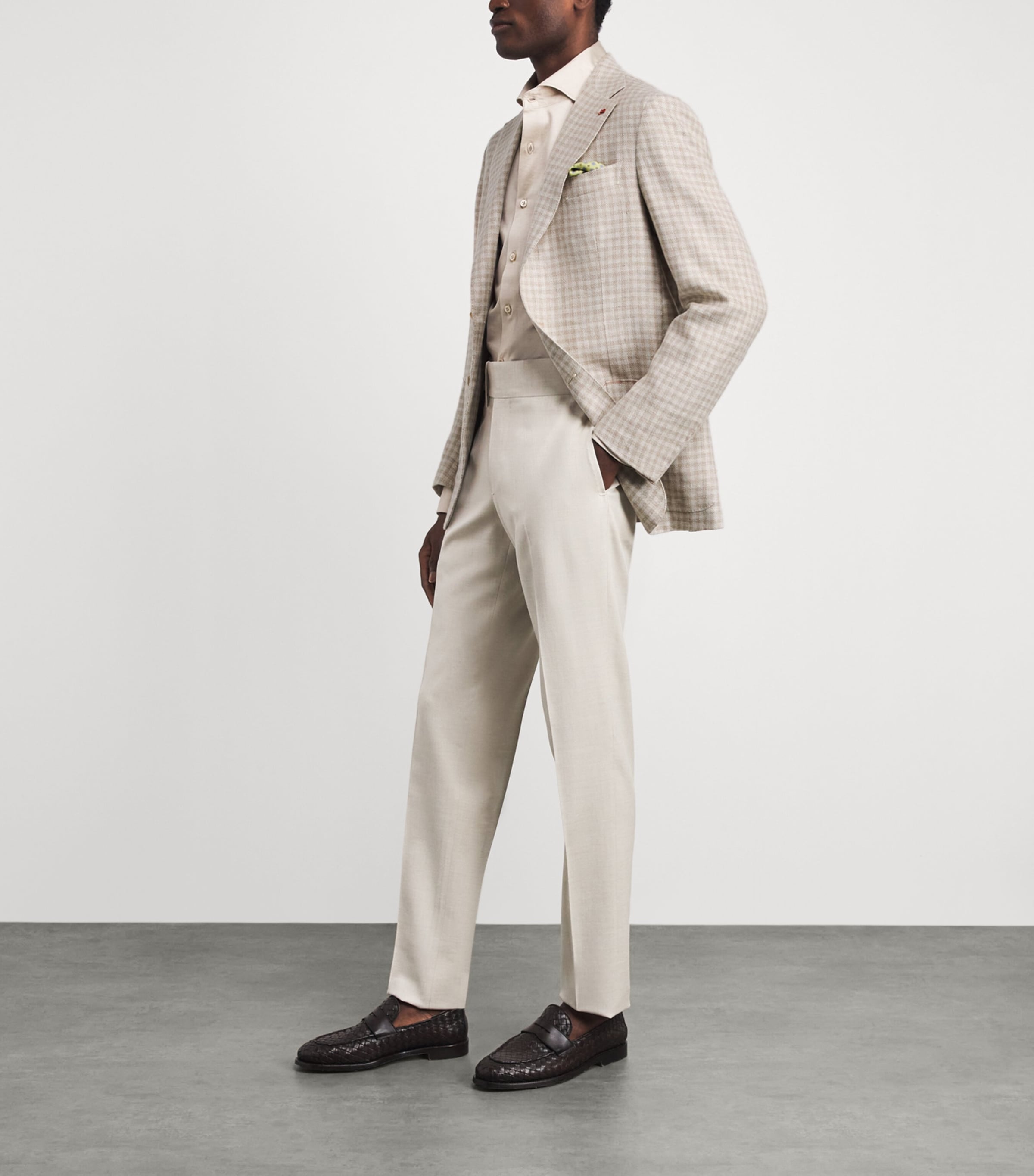 Isaia Mens Linen-Wool-Silk Check Blazer Image 2
