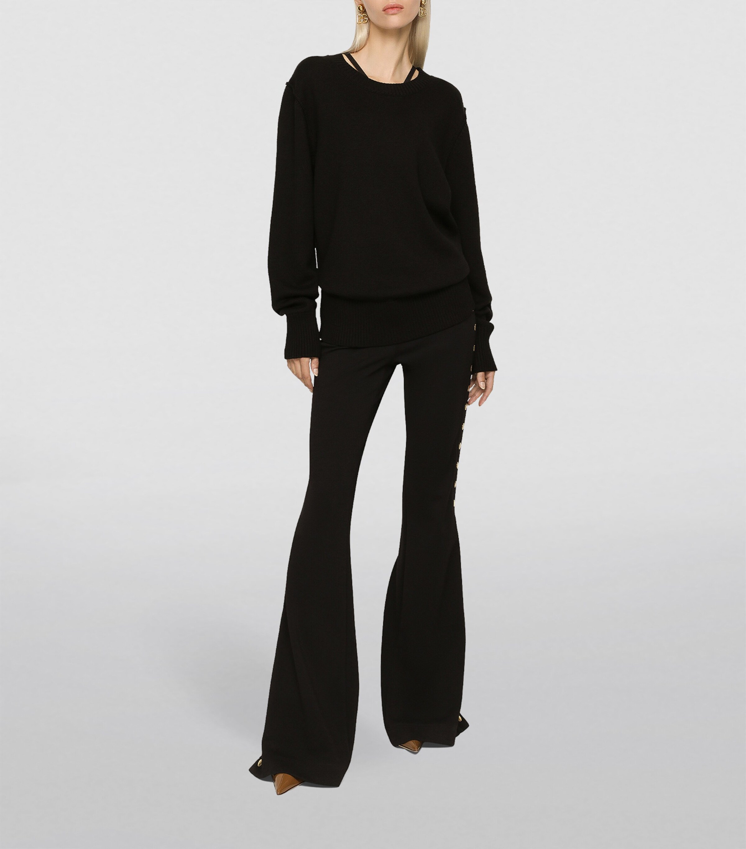 Virgin Wool Knitted Sweater N0000-BLACK Image 2