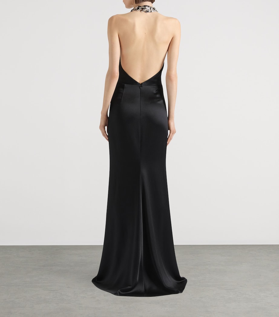 Satin Halterneck Dress BLACK Image 3