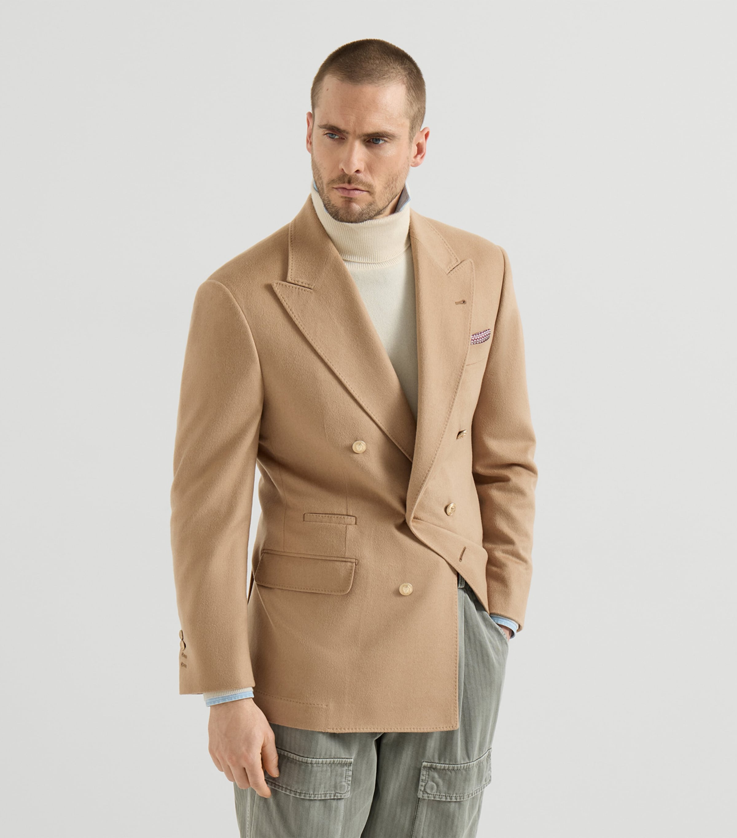 Brunello Cucinelli Mens Camel One-and-a-Half Breasted Blazer Image 2