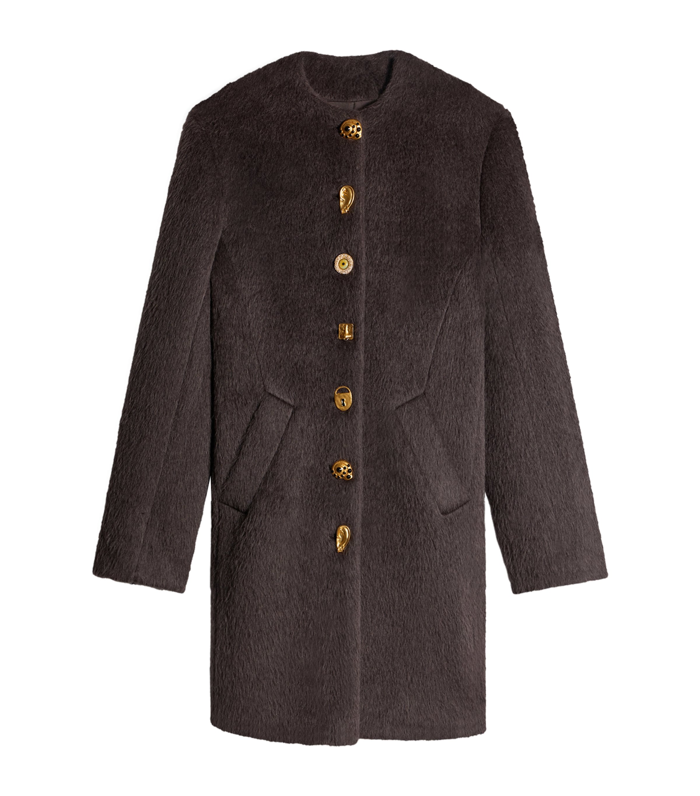 Schiaparelli Womens Virgin Wool-Baby Llama Car Coat Grey Image 1