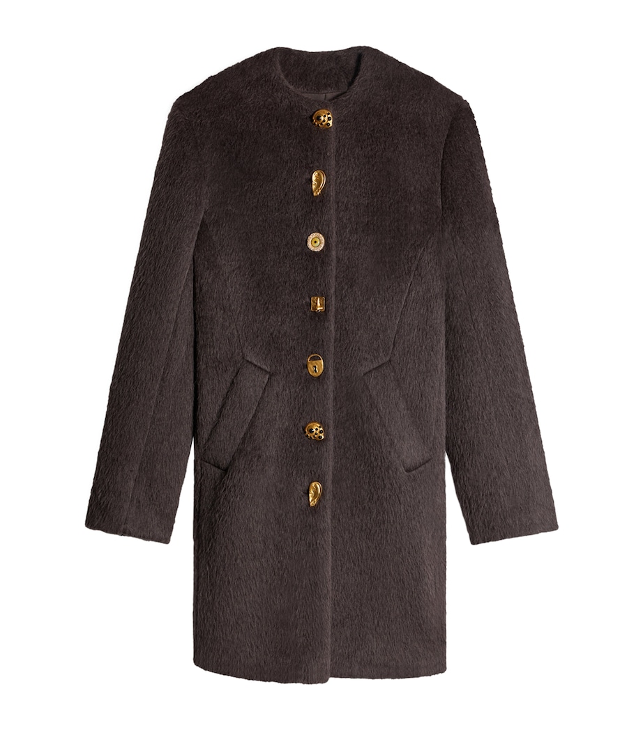 Schiaparelli Womens Virgin Wool-Baby Llama Car Coat Grey Image 1