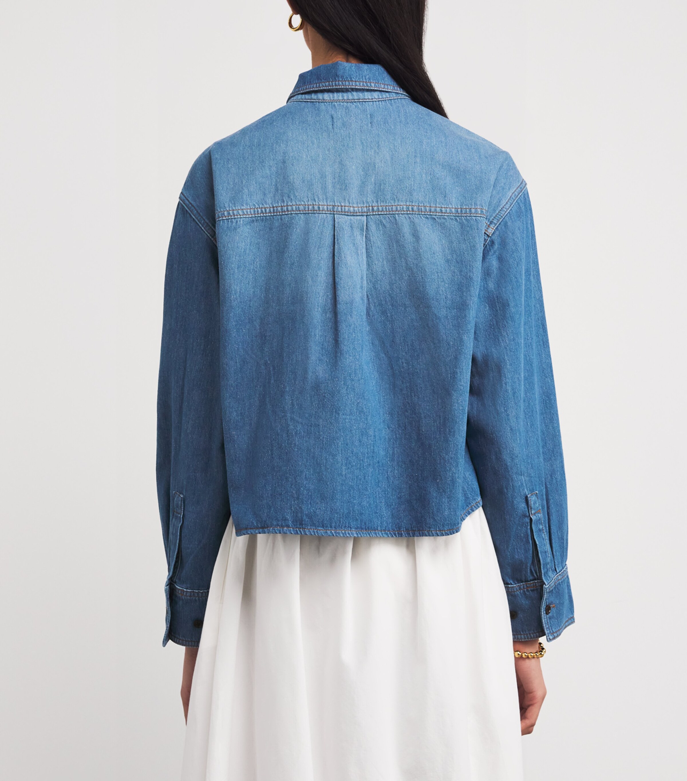 Cropped Denim Shirt WASHED MID BLUE Image 4