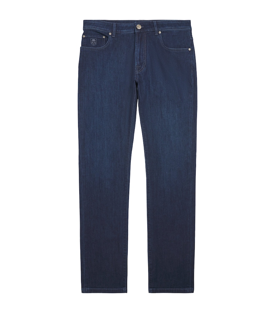 Corneliani Mens Stretch Straight Jeans Navy Blue Image 1