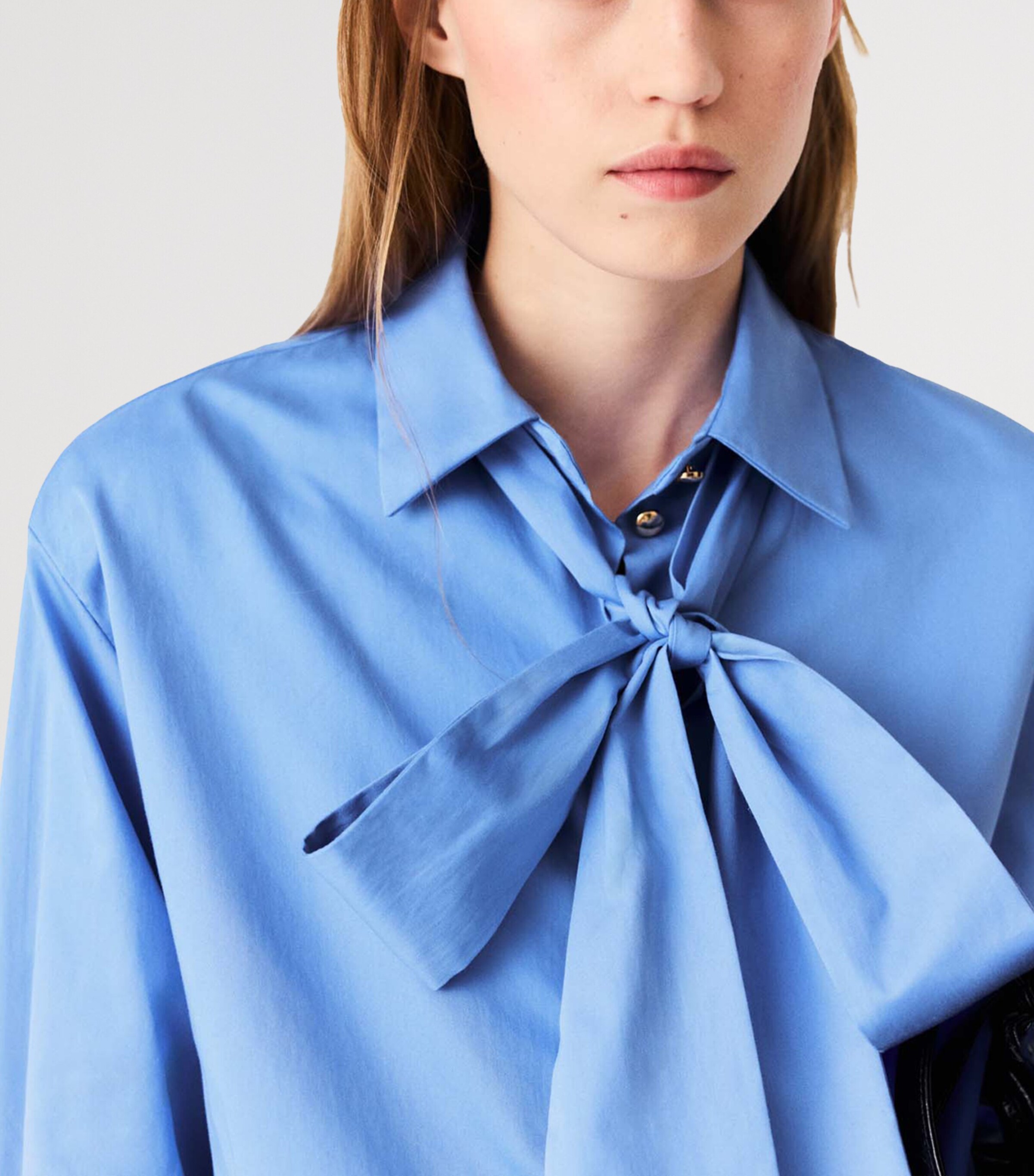 Maje Womens Cotton Pussybow Shirt Blue Image 8