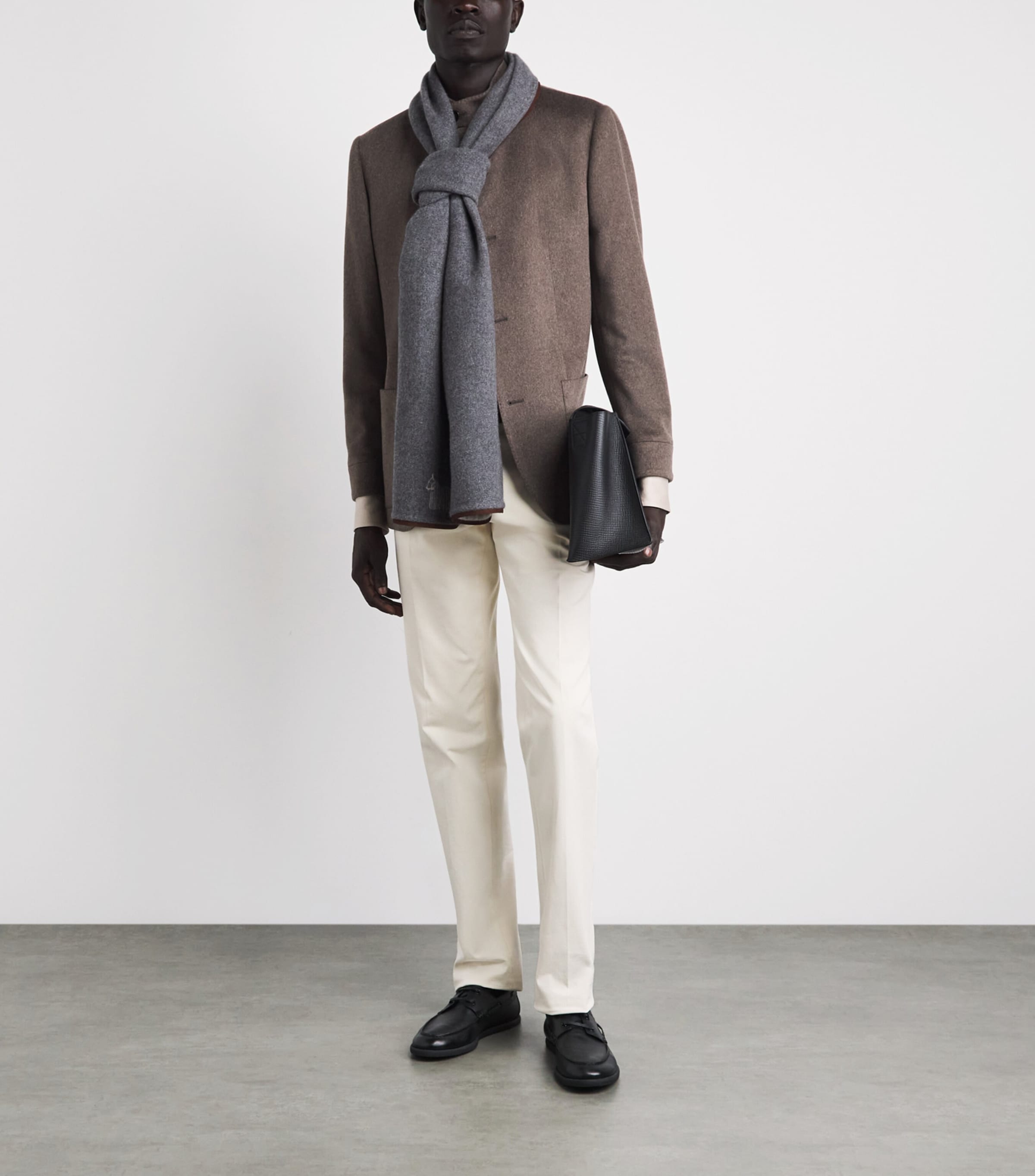 Colombo Cashmere Nubuck-Trim Scarf Greige Image 3