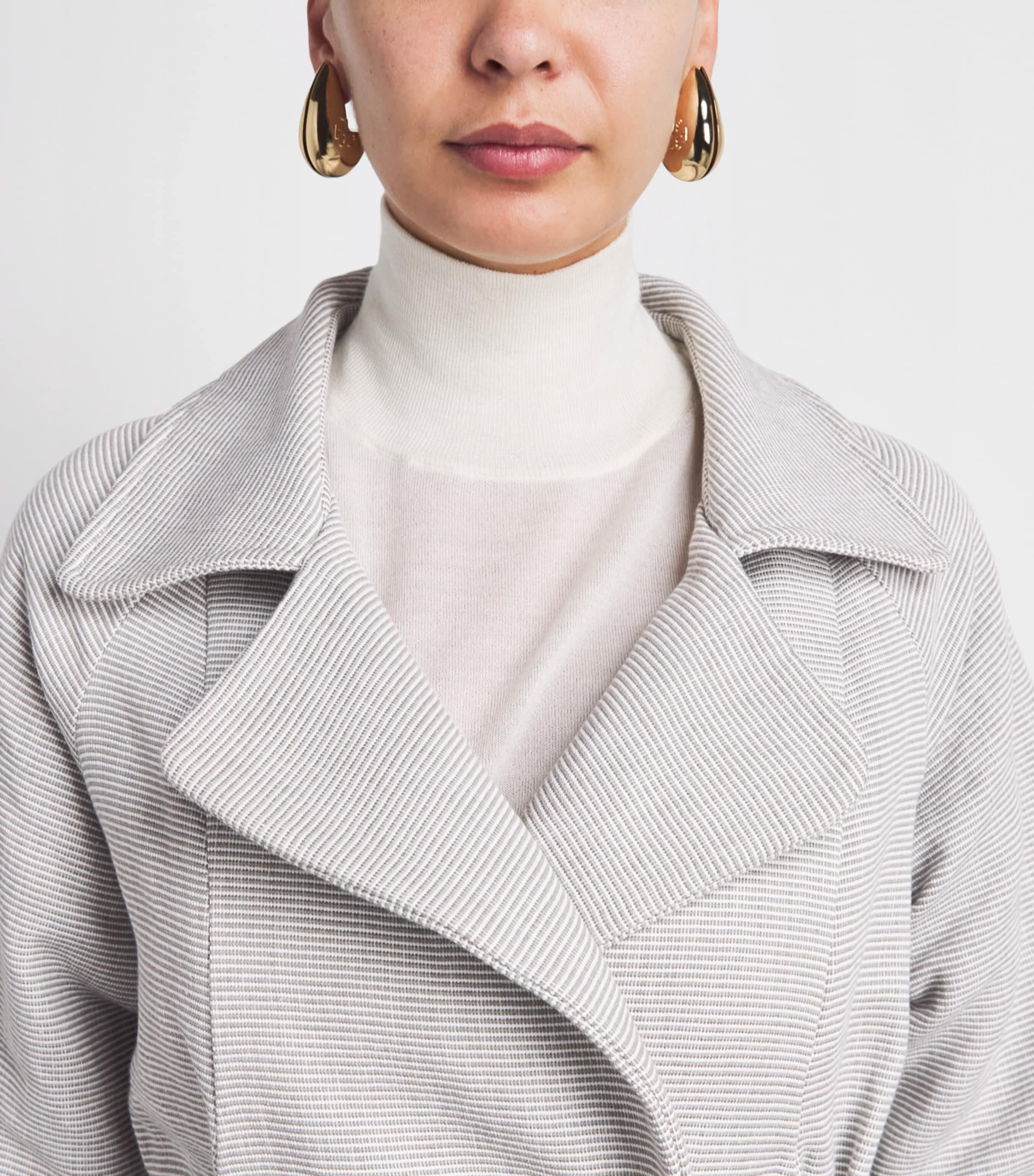 Studio Namnyak Womens Cotton Stripe Taro Trench Coat Grey White Image 3