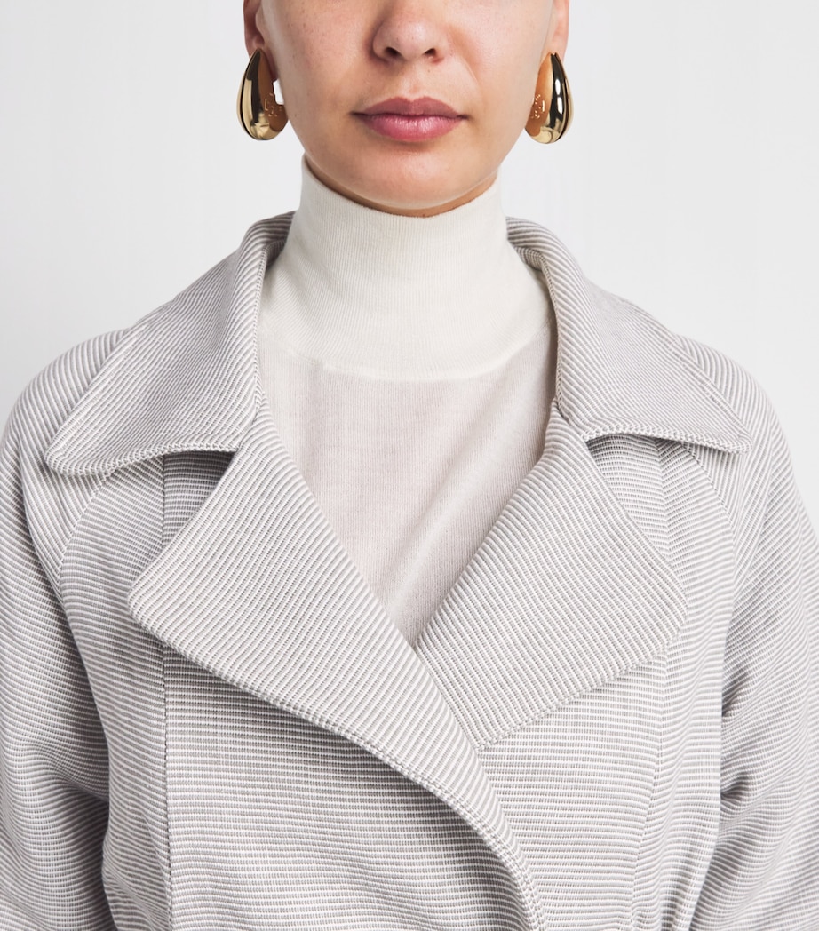 Studio Namnyak Womens Cotton Stripe Taro Trench Coat Grey White Image 3
