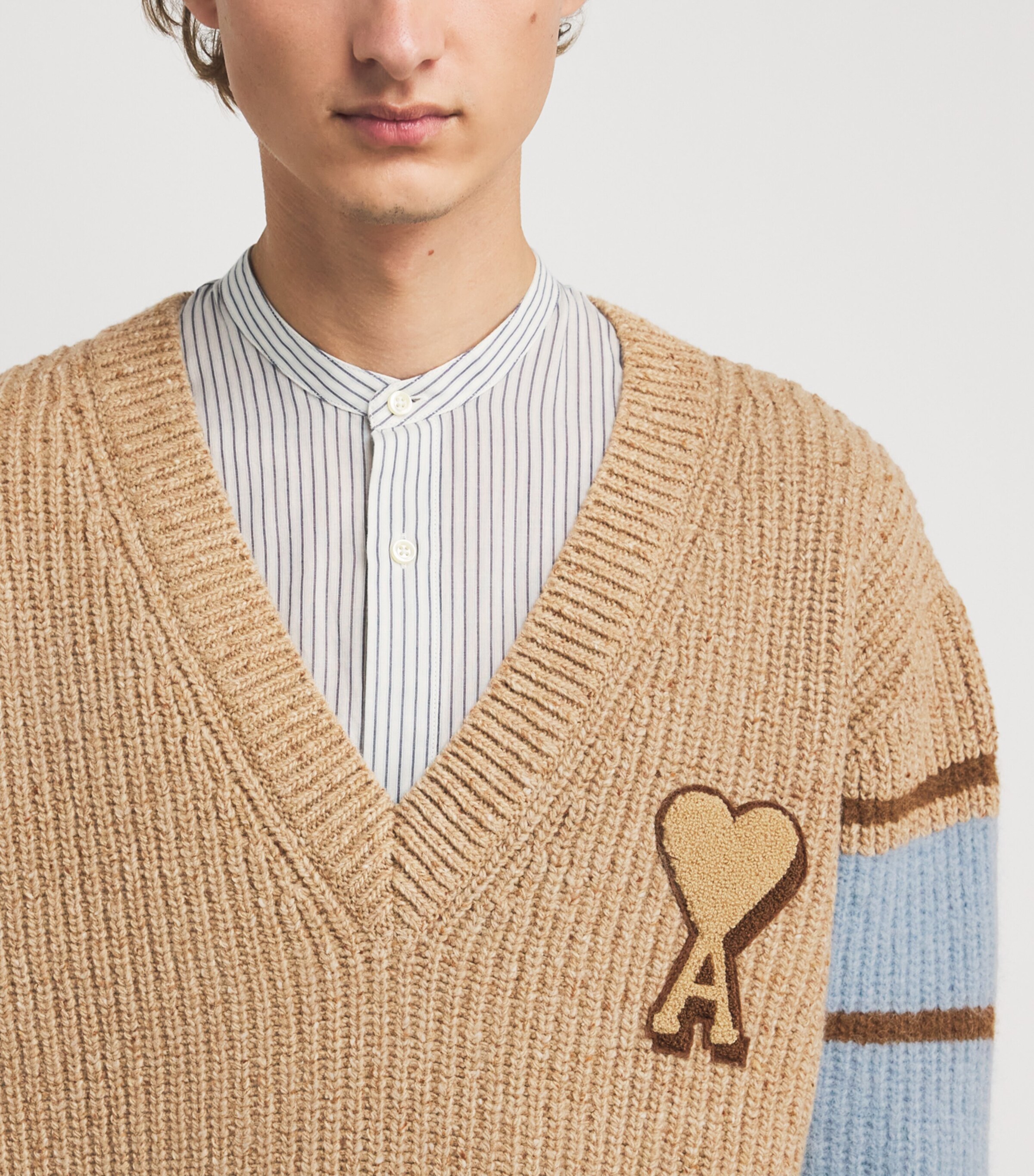 AMI Paris Beige Wool-Blend College Sweater | Harrods US