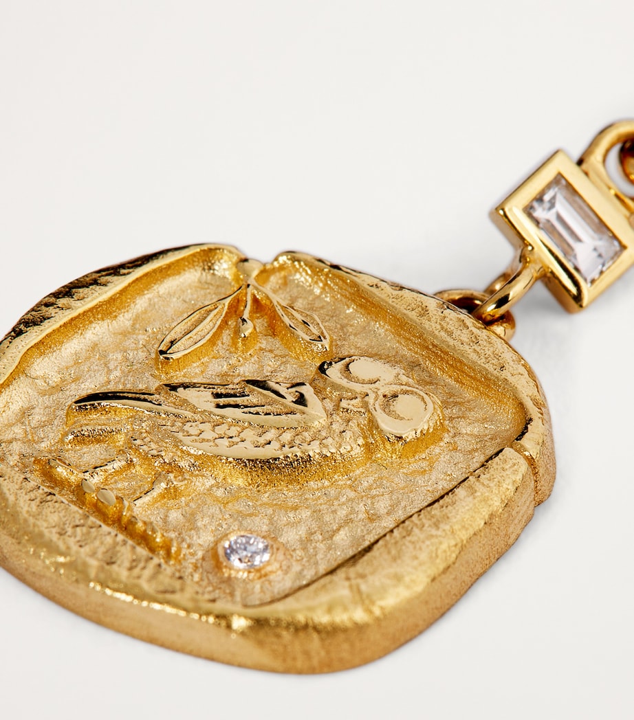 Azlee Small Yellow Gold and Diamond Owl of Athena Coin Charm Yellow Gold Image 6