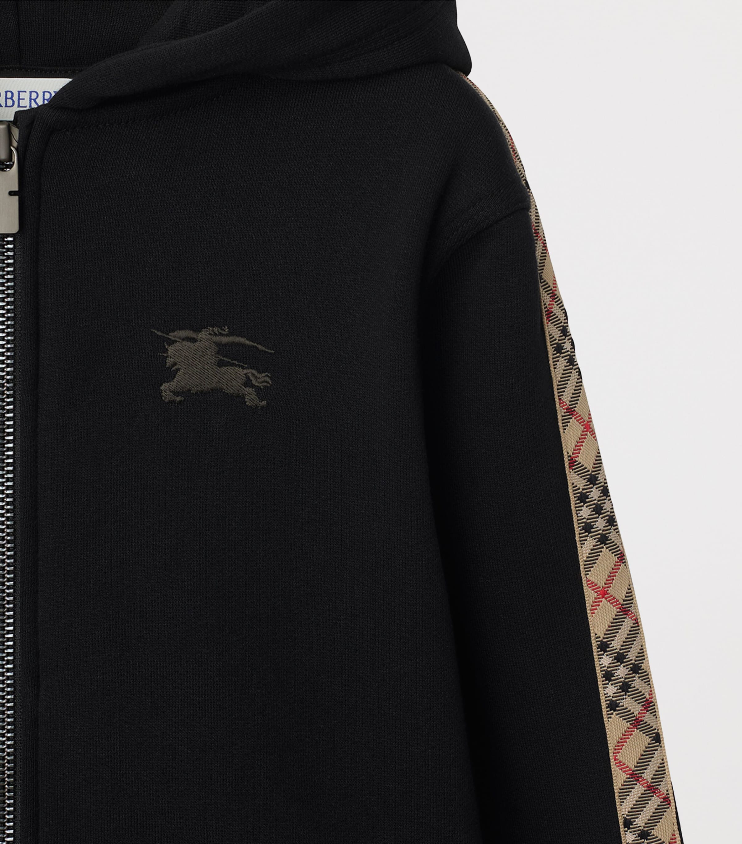 Burberry Check Ekd Cotton Jersey Hoodie In Black
