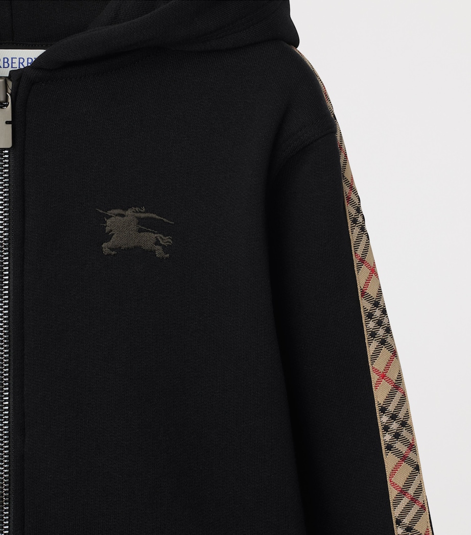 Cotton Check-Trim Zip-Up Hoodie (3-12 Years) BLACK Image 3