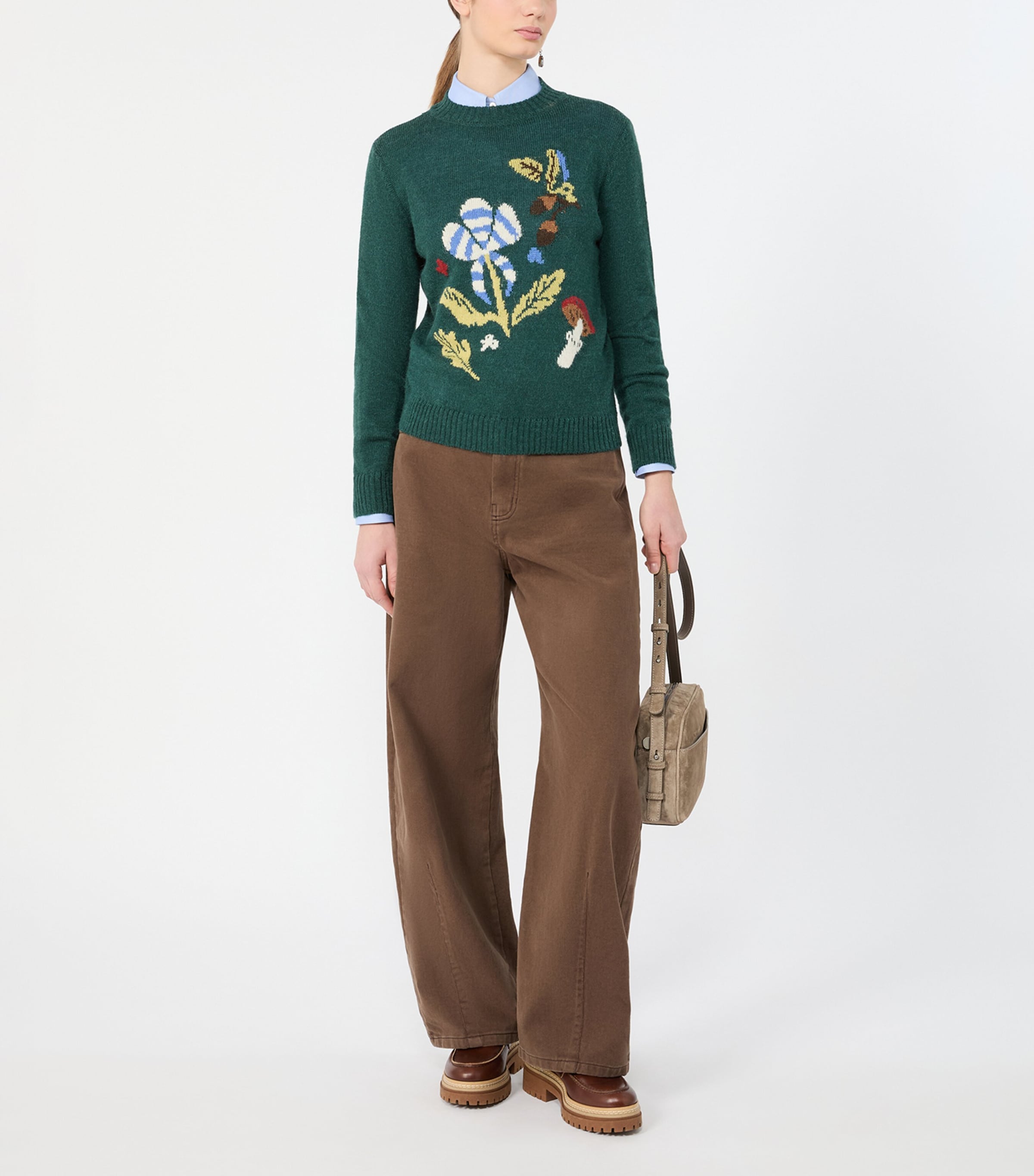 Weekend Max Mara Womens Knitted Floral Sweater Dark Green Image 2