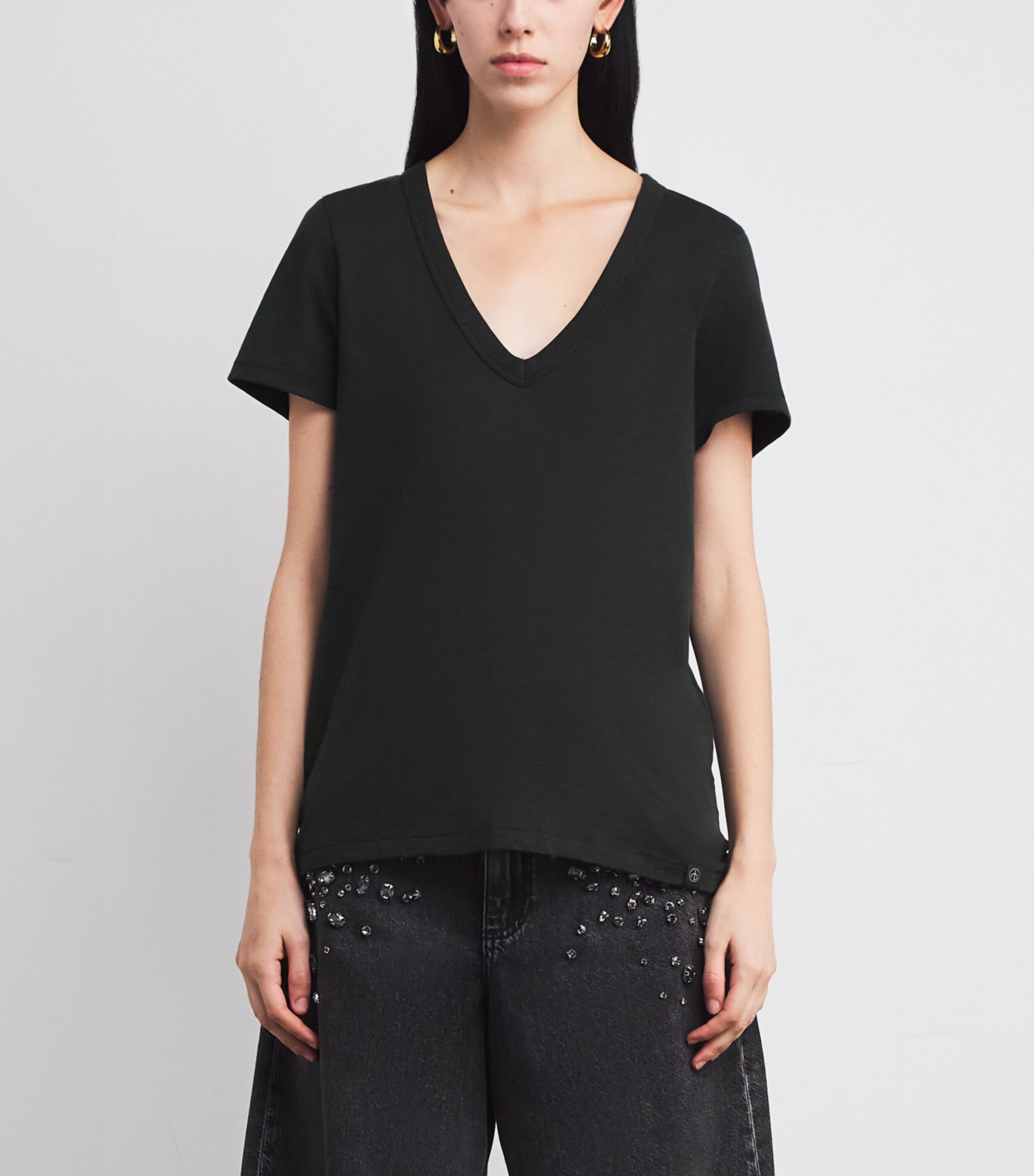 Rag & Bone Womens Pima Cotton The Slub Vee T-Shirt Blk Image 3