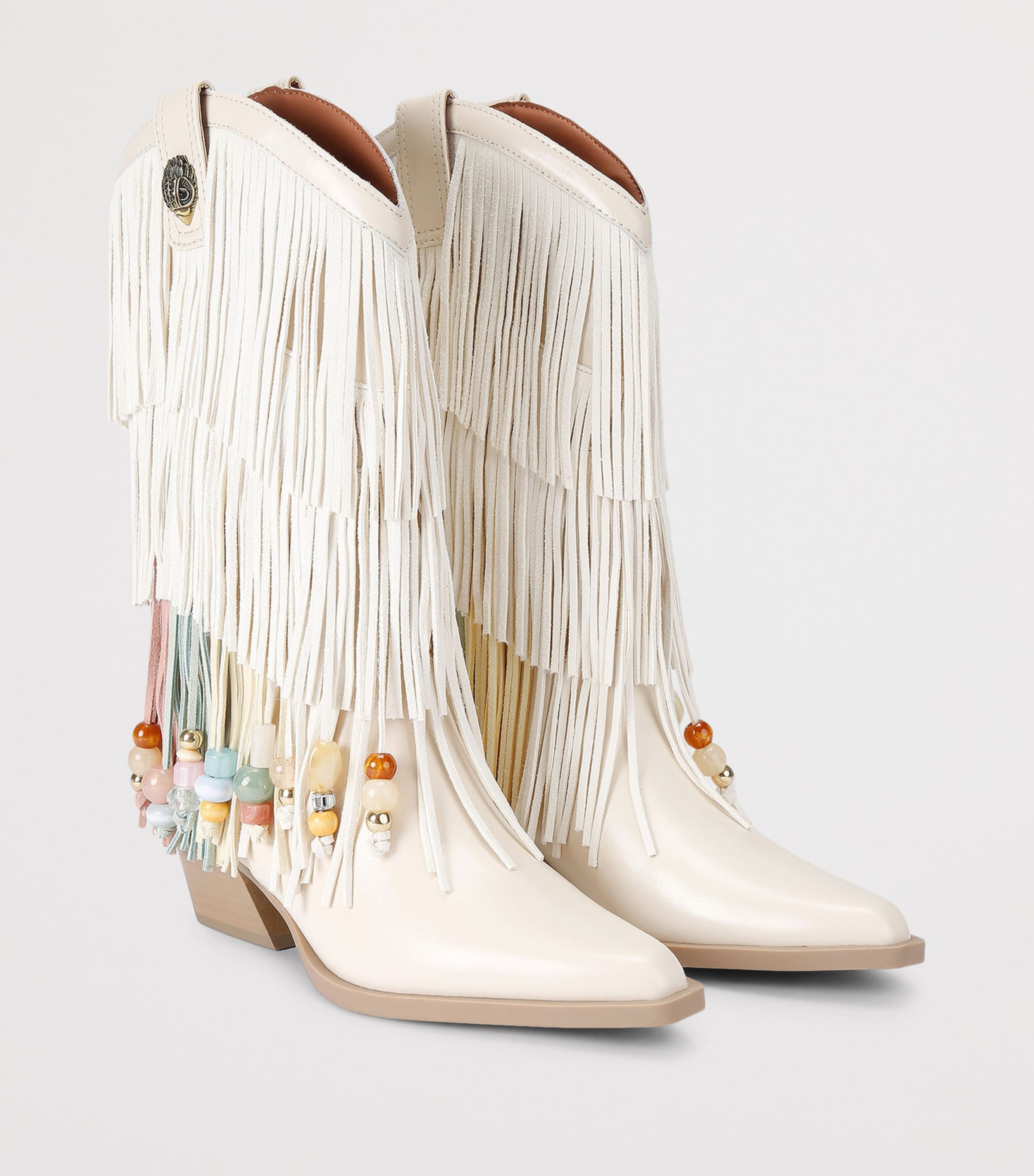 Kurt Geiger London Leather Fringed Cowboy Boots 50 Cream Comb Image 4