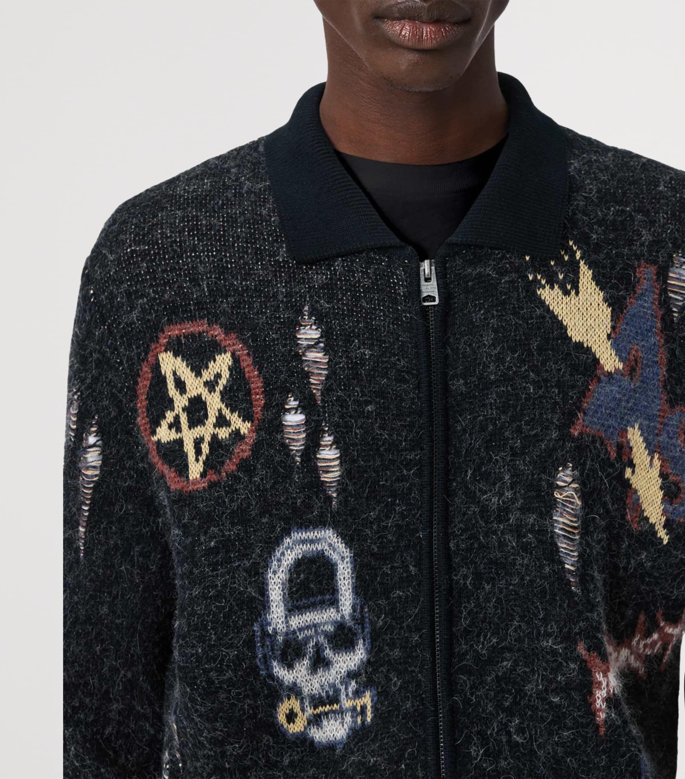 AllSaints Mens Cotton-Blend Meller Cardigan Black Image 5
