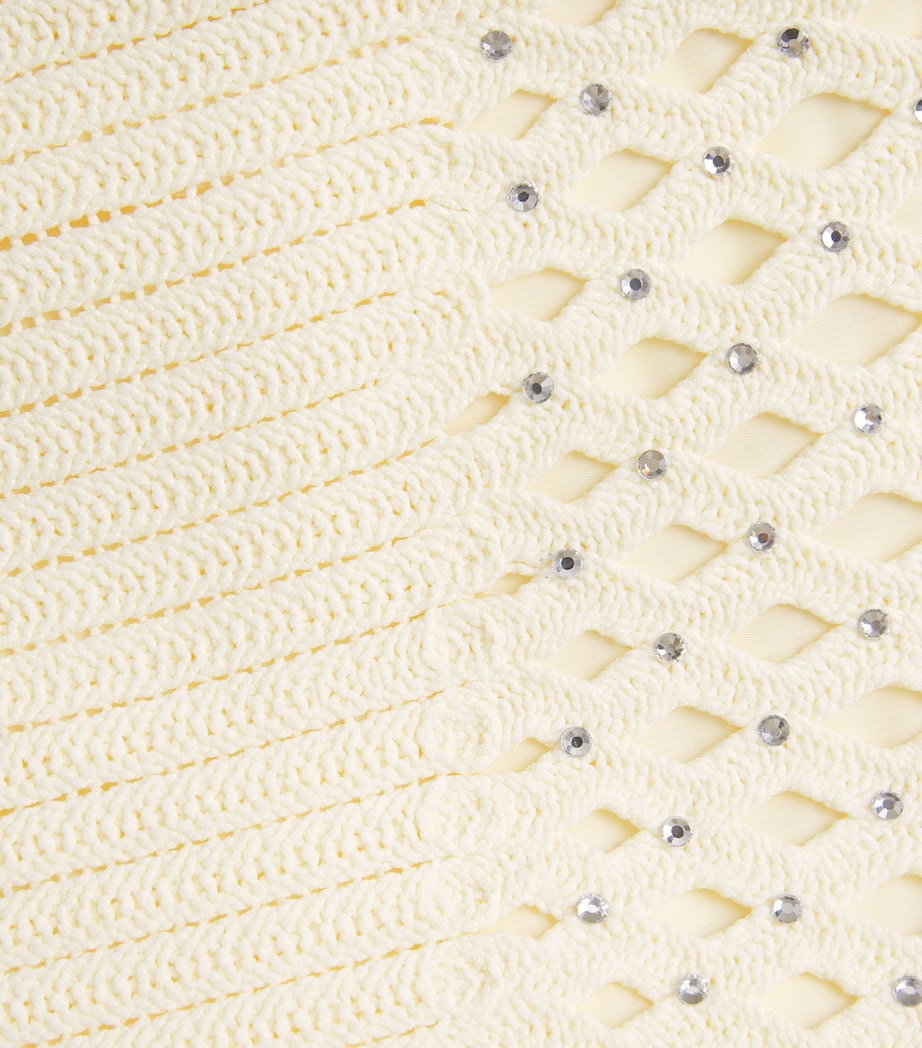 Maje Womens Embellished Crochet Midi Skirt Pale Yellow Image 6