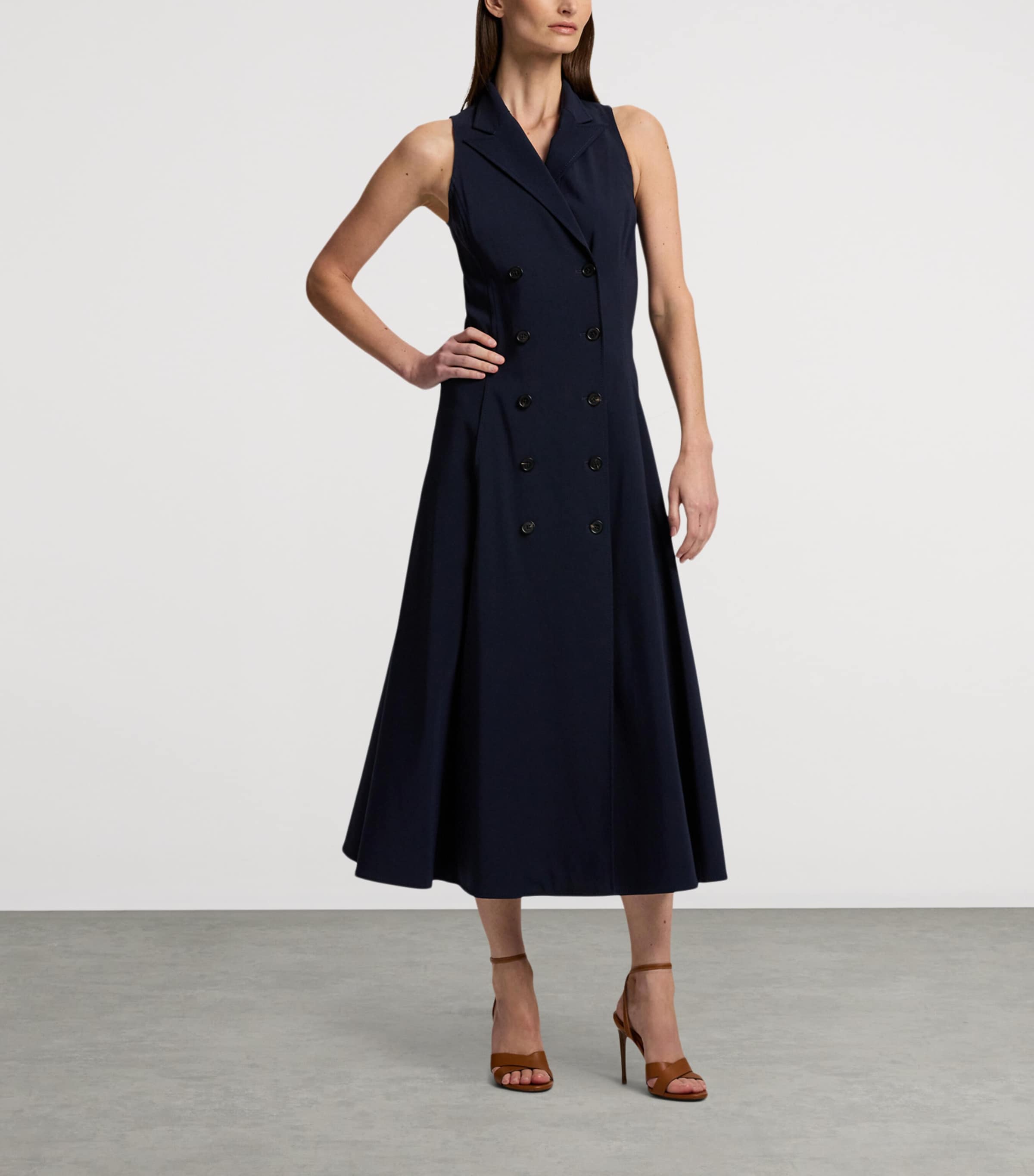Ralph Lauren Collection Womens Cotton-Blend Alecia Midi Dress Navy Image 8