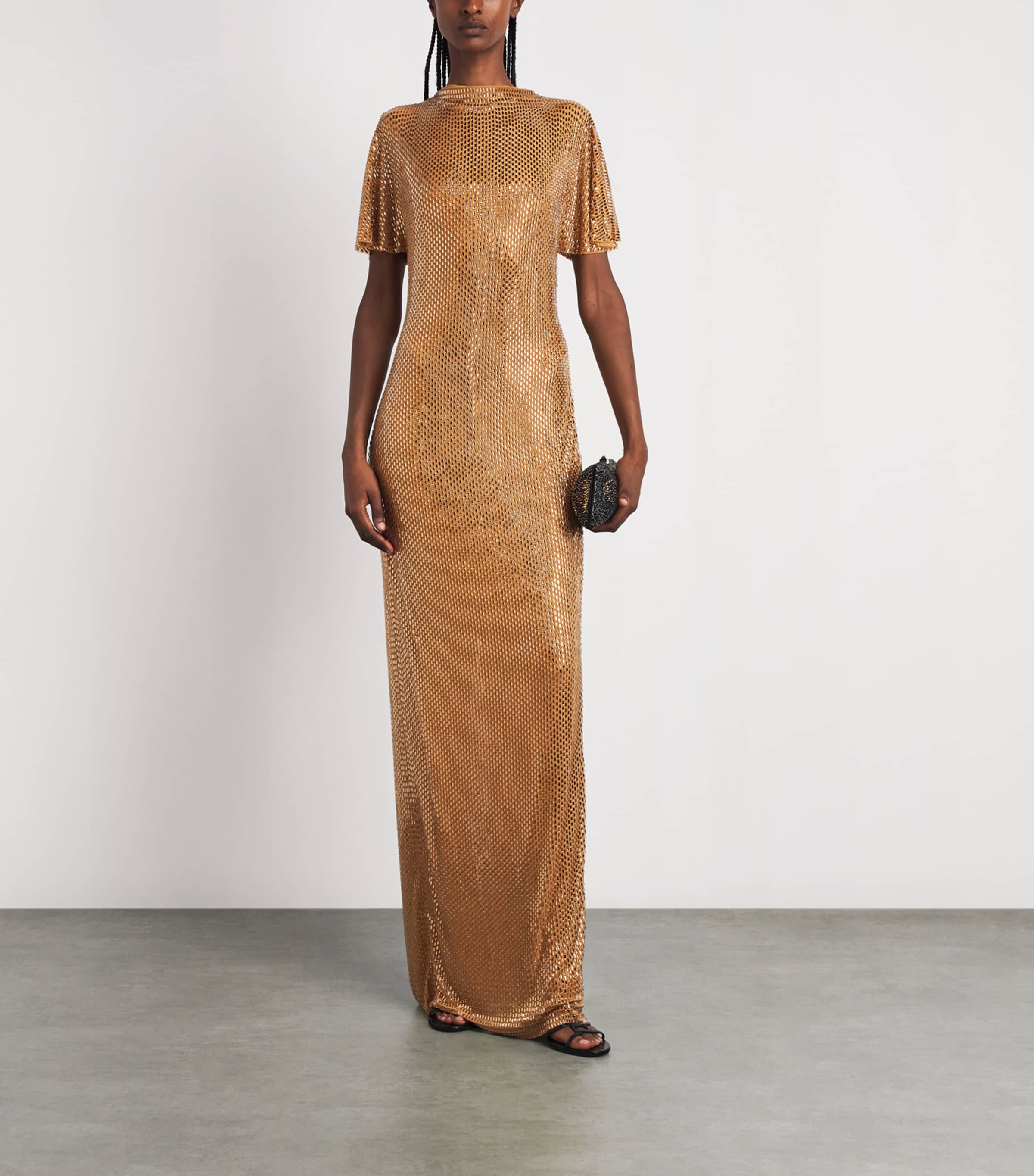 Roland Mouret Womens Diamante-Embellished High-Neck Gown Light Topaz Image 2