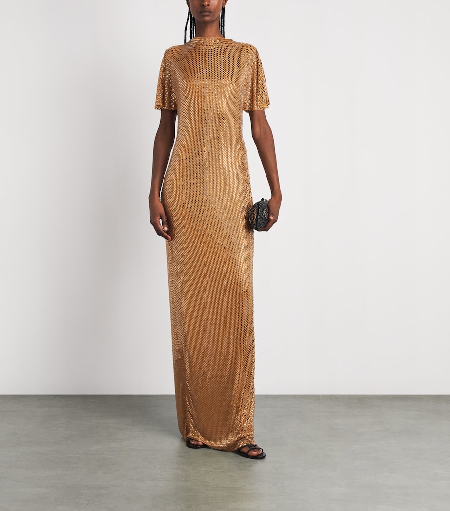 Roland Mouret Womens Diamante-Embellished High-Neck Gown Light Topaz Image 2
