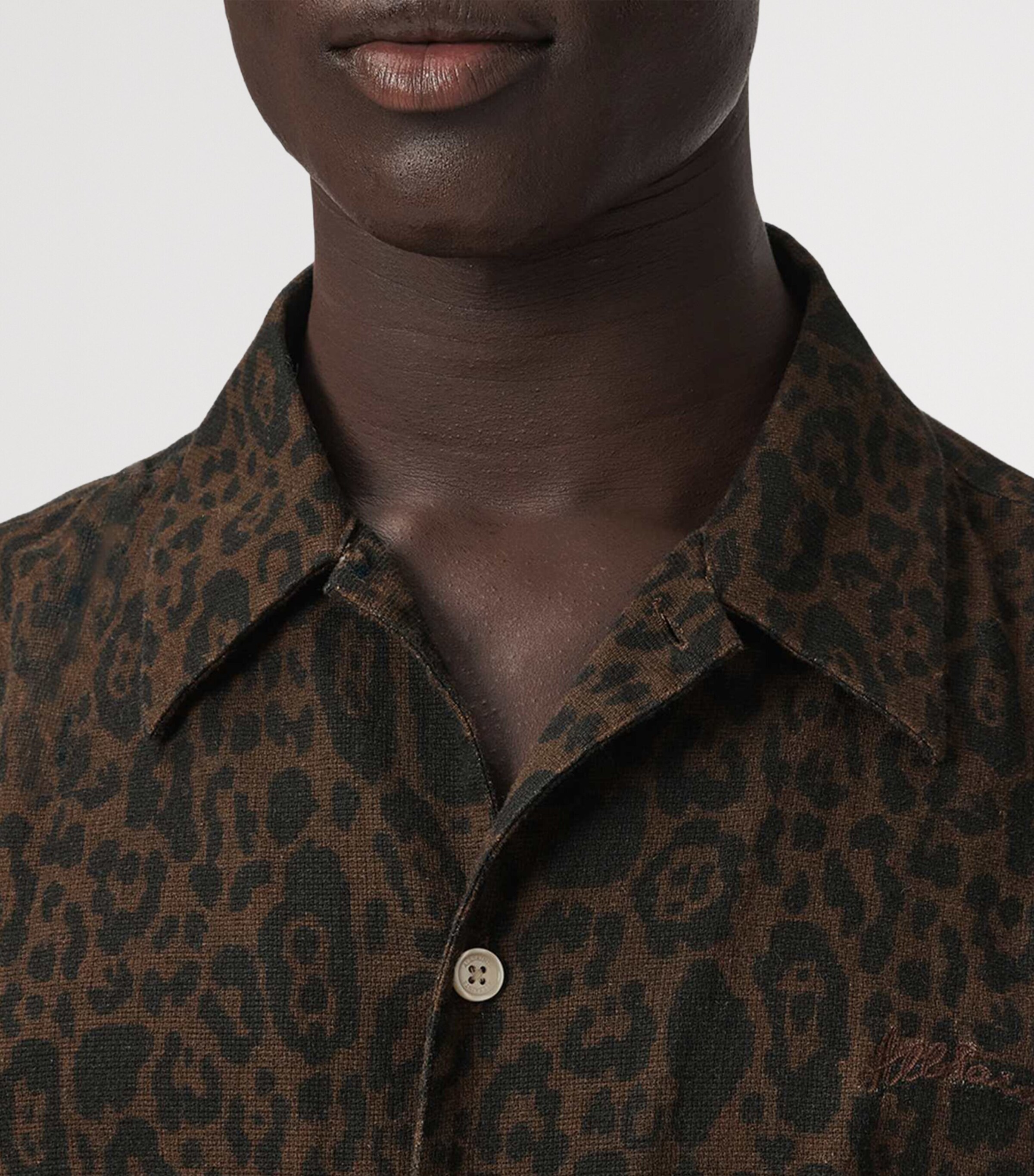 AllSaints Mens Organic Cotton-Linen Leopardo Shirt Hot Choc Brown Image 6
