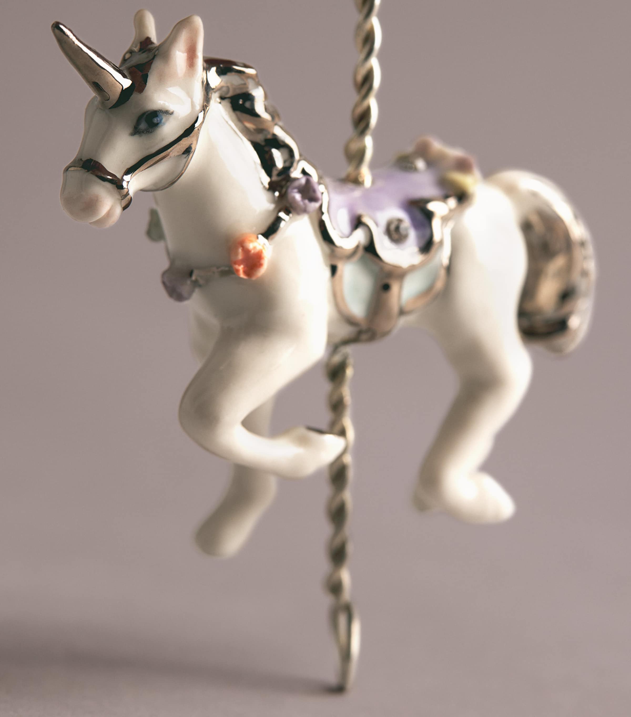 Hop Skip & Flutter Merry-Go-Round Unicorn Tree Decoration White Silver Image 2