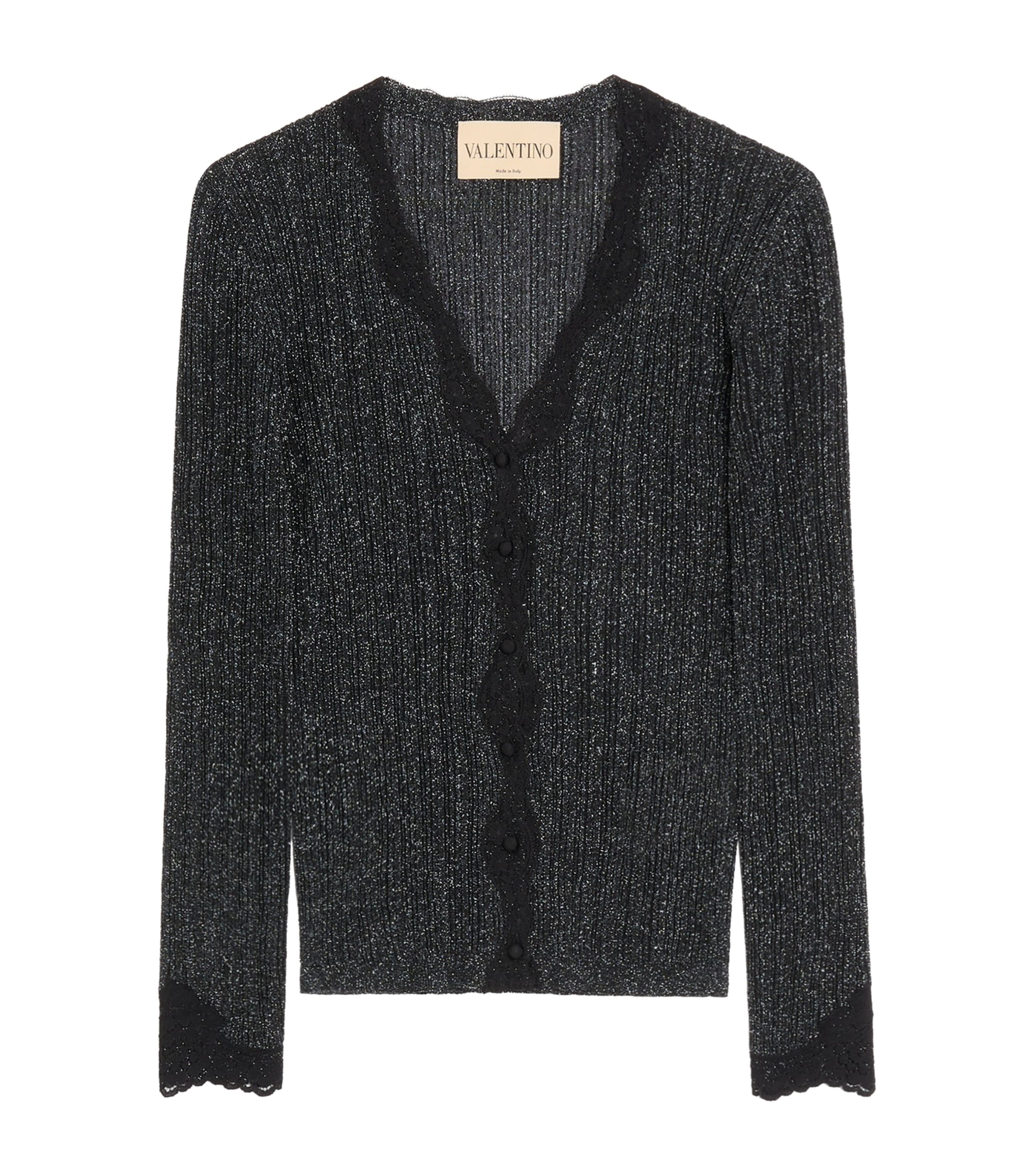 Valentino Womens Lace-Trim Lurex Cardigan Nud Image 1