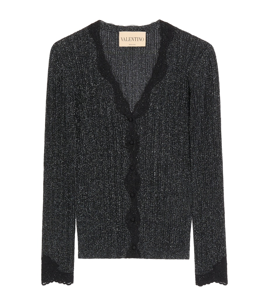 Valentino Womens Lace-Trim Lurex Cardigan Nud Image 1