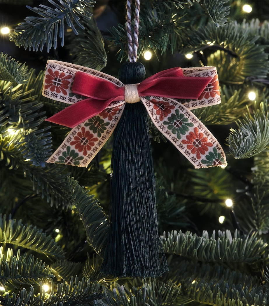 Jessica Light Embroidered Bow Tassel Tree Decoration Green/pink Image 3